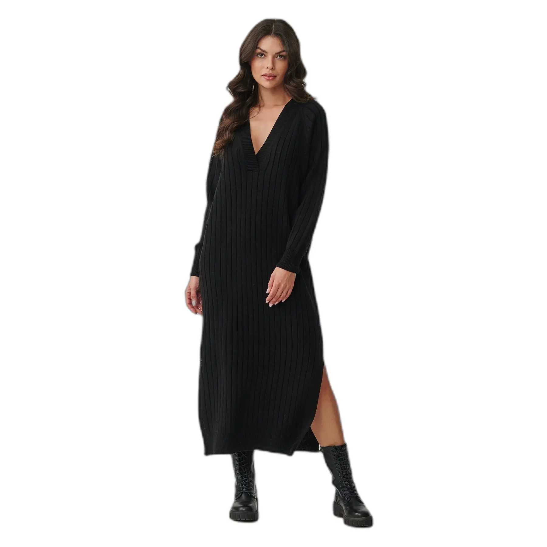 Pull Lange Mit V-Ausschnitt Für Damen Makadamia S161