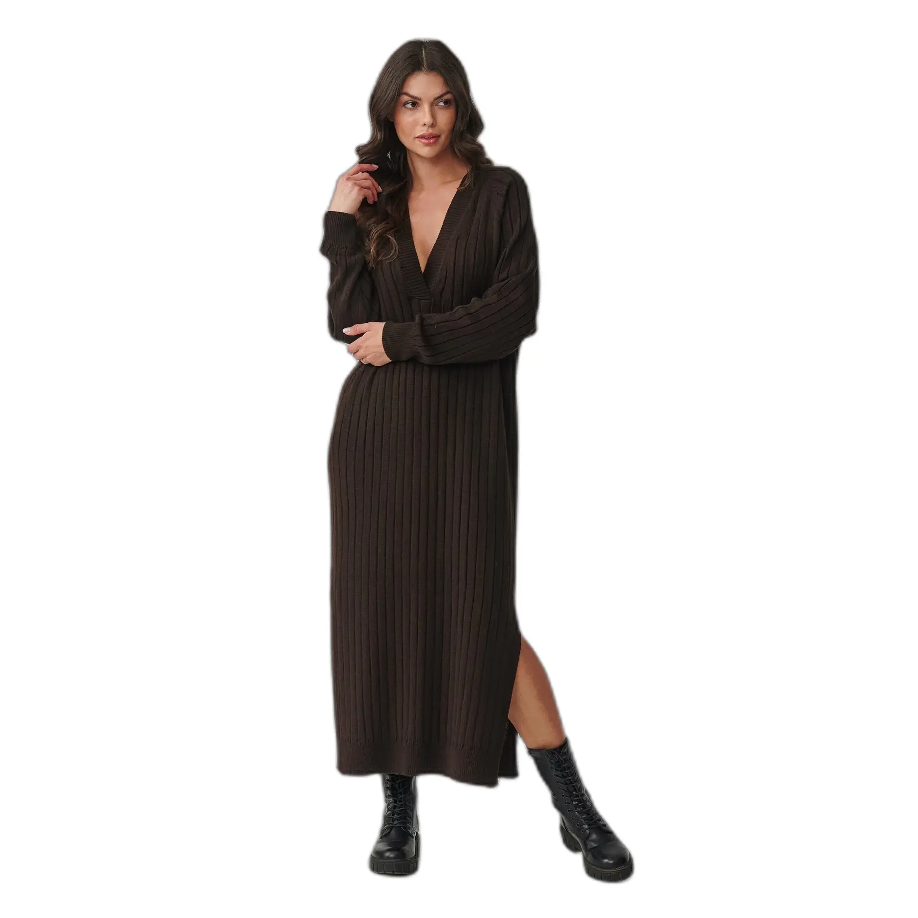 Pull Lange Mit V-Ausschnitt Für Damen Makadamia S161