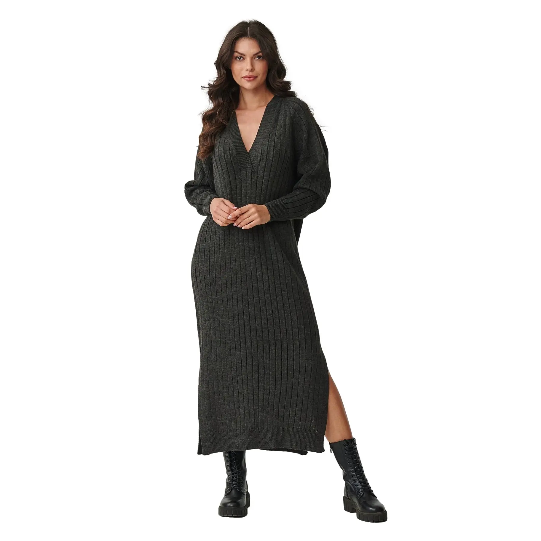 Pull Lange Mit V-Ausschnitt Für Damen Makadamia S161