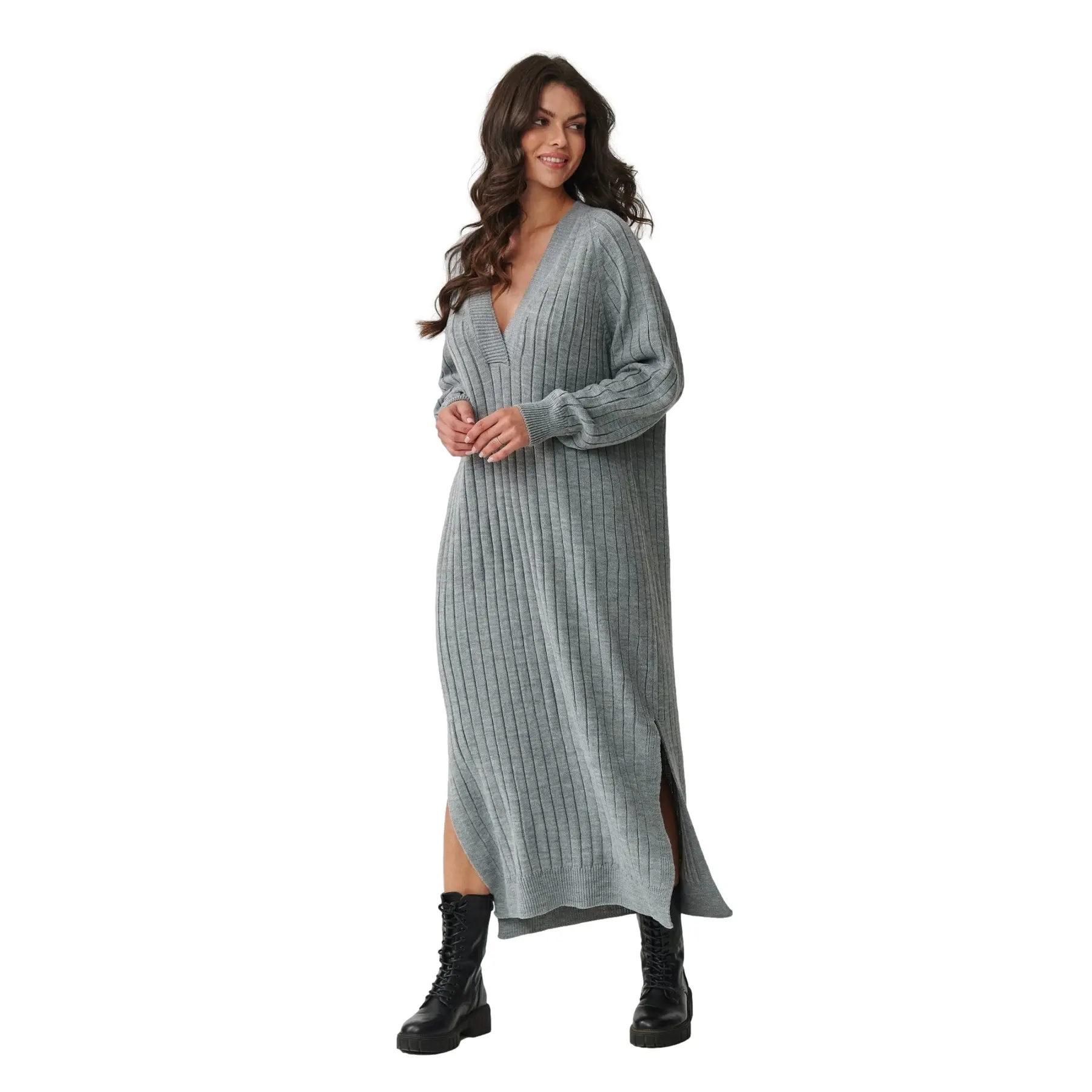Pull Lange Mit V-Ausschnitt Für Damen Makadamia S161
