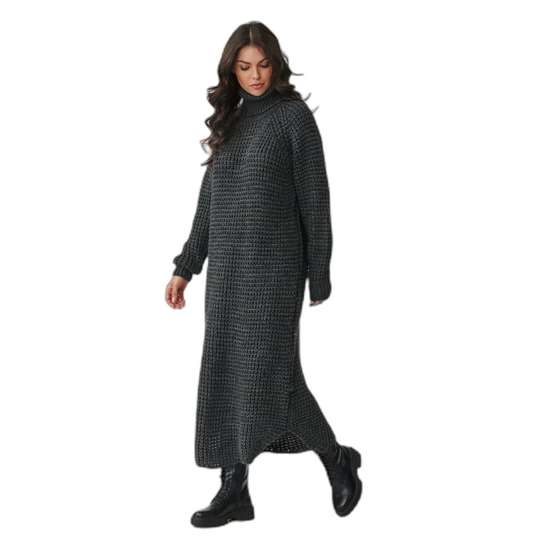 Pull Midi Kleid mit Rollkragen Damen Makadamia S162