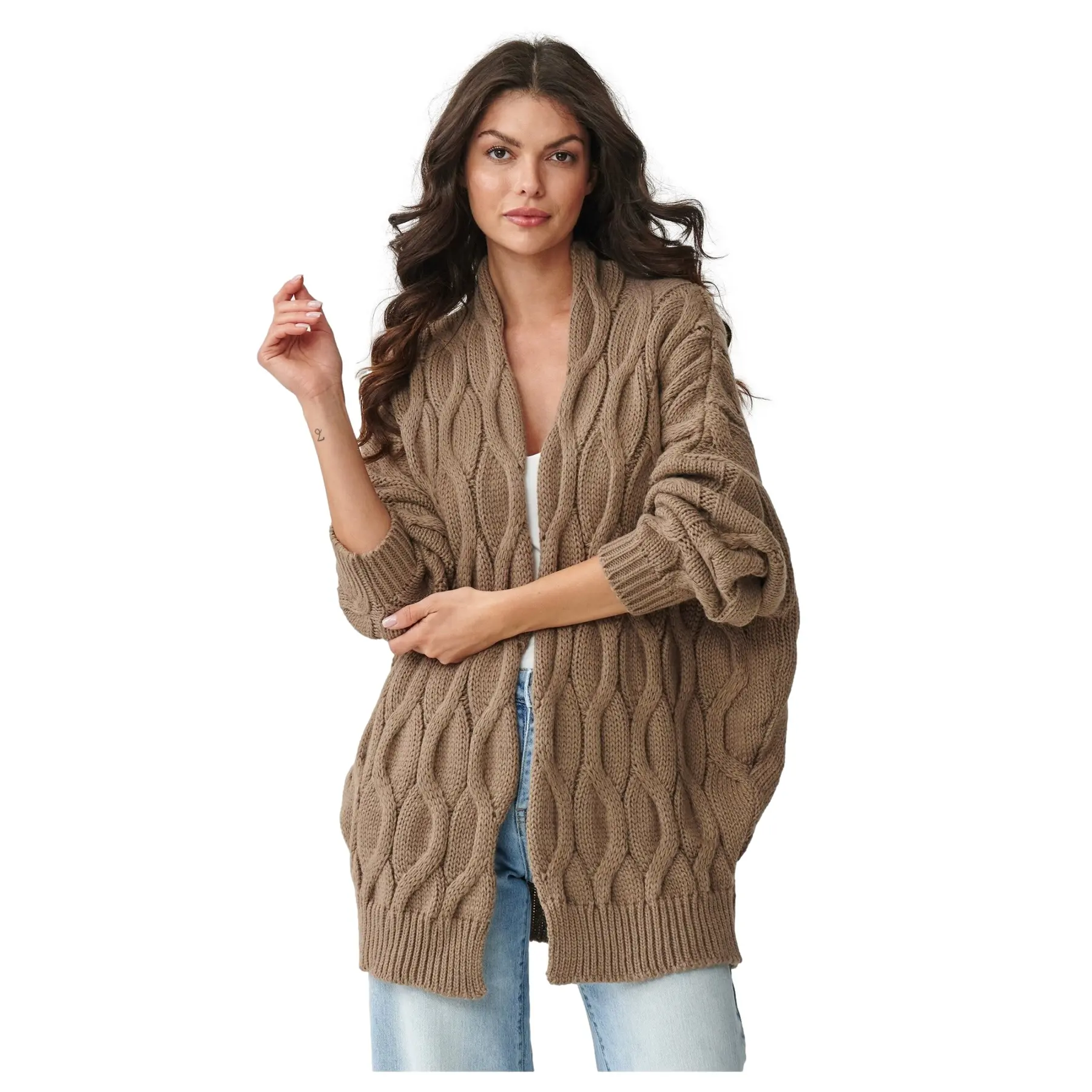 Pull cardigan aus grober Masche Damen Makadamia S163