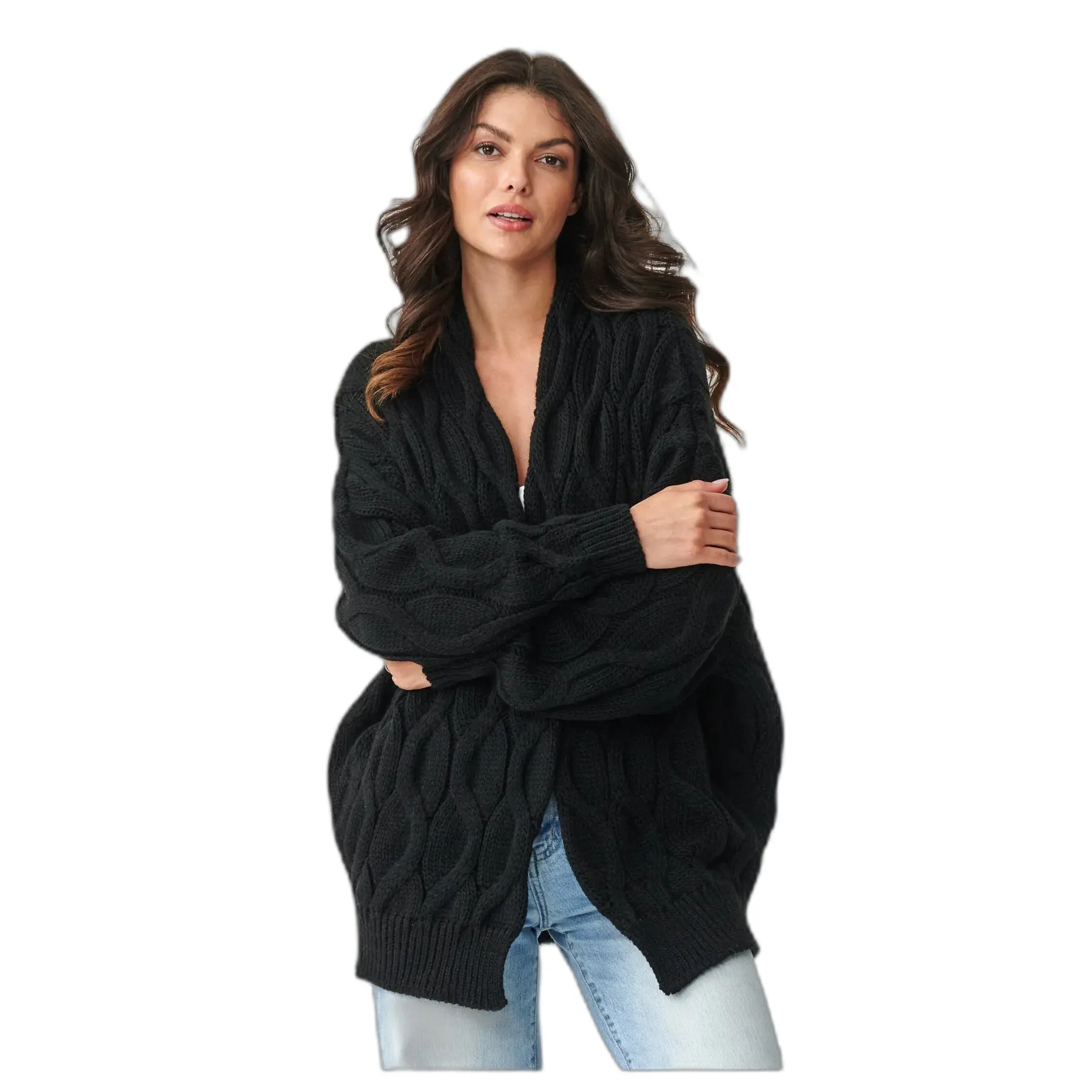 Pull cardigan aus grober Masche Damen Makadamia S163