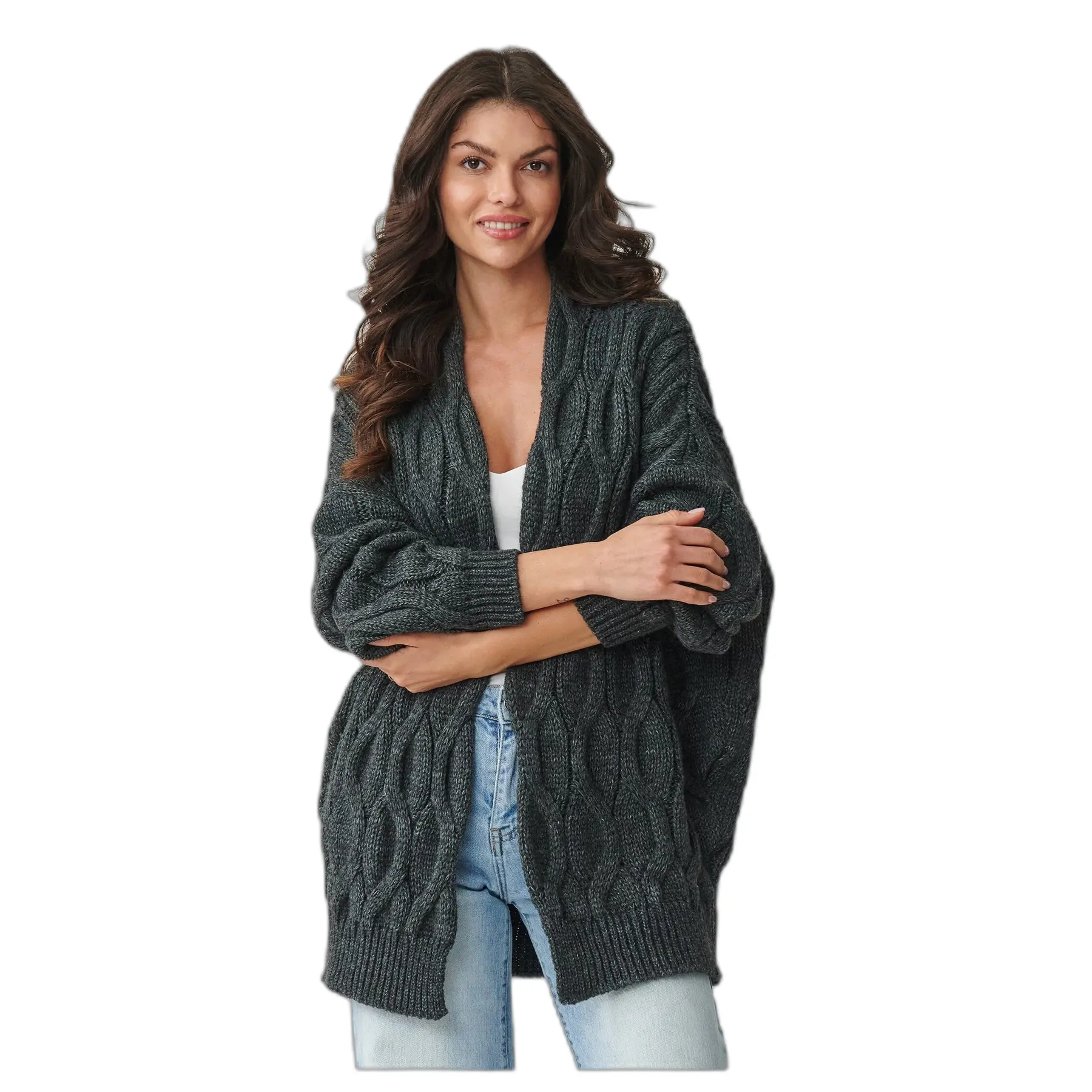 Pull cardigan aus grober Masche Damen Makadamia S163
