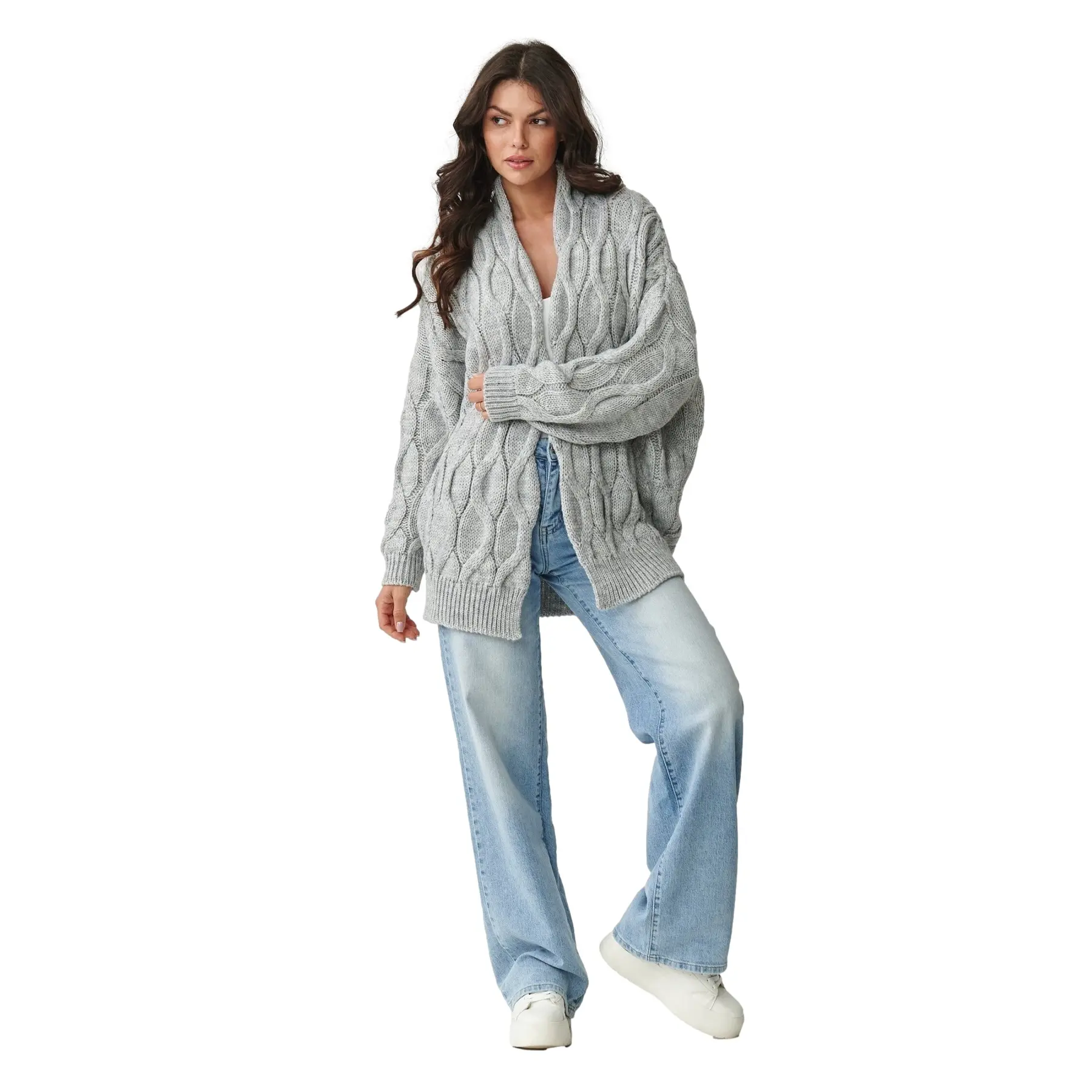 Pull cardigan aus grober Masche Damen Makadamia S163