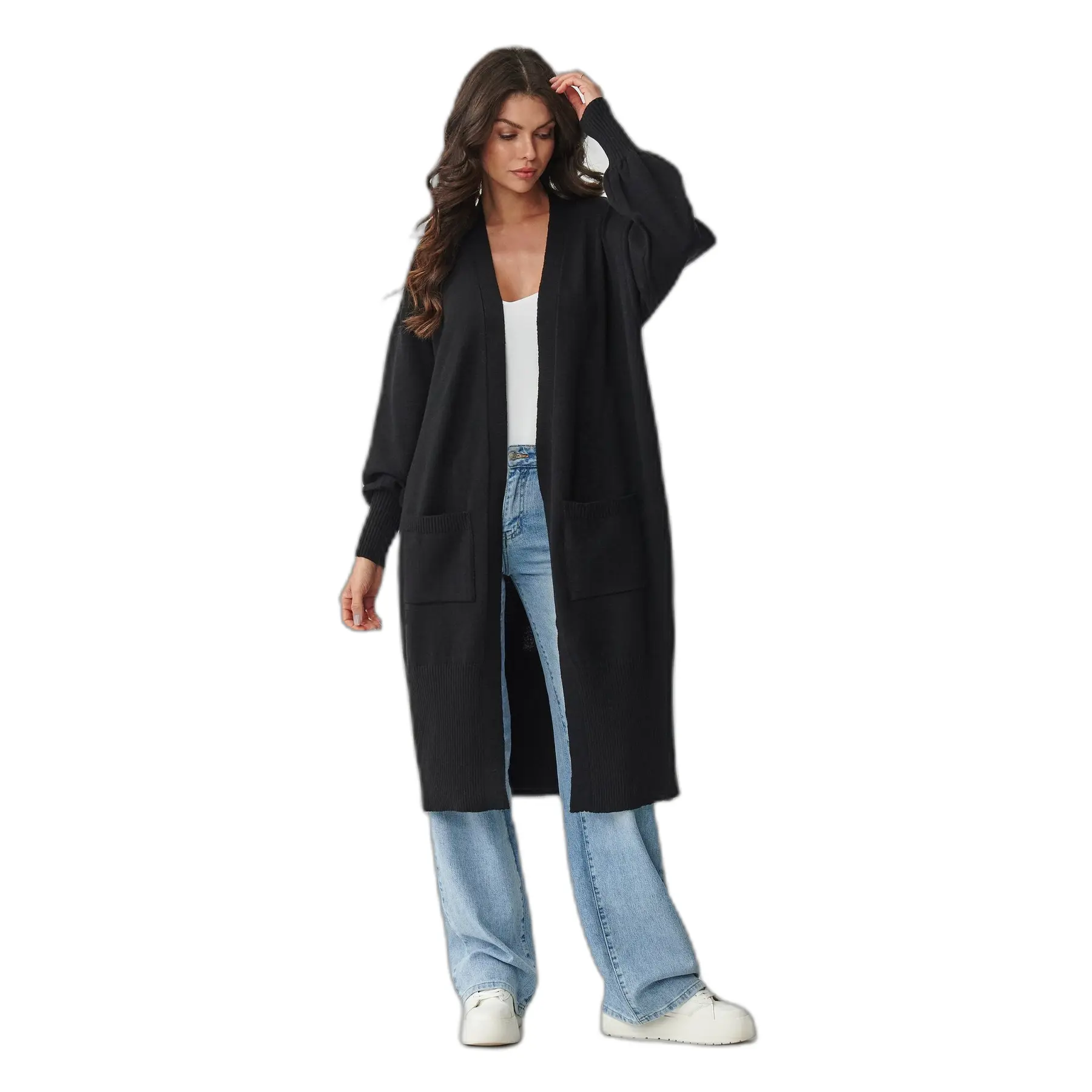 Pull-Überwurf lang mit Taschen für Damen Makadamia S167