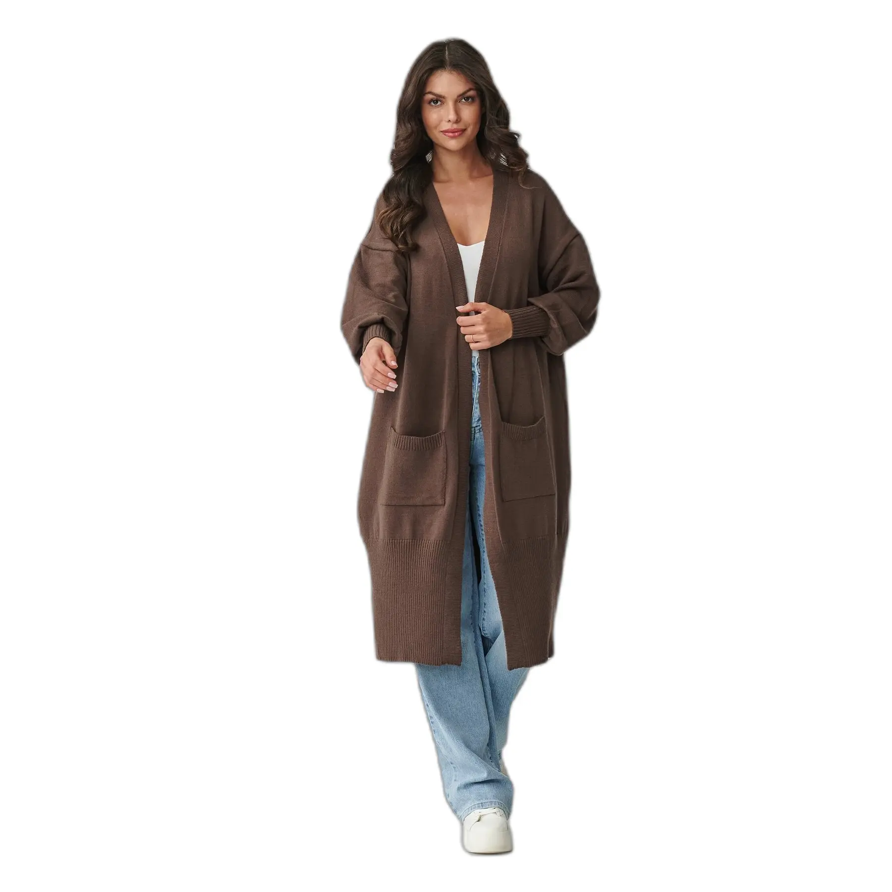 Pull-Überwurf lang mit Taschen für Damen Makadamia S167