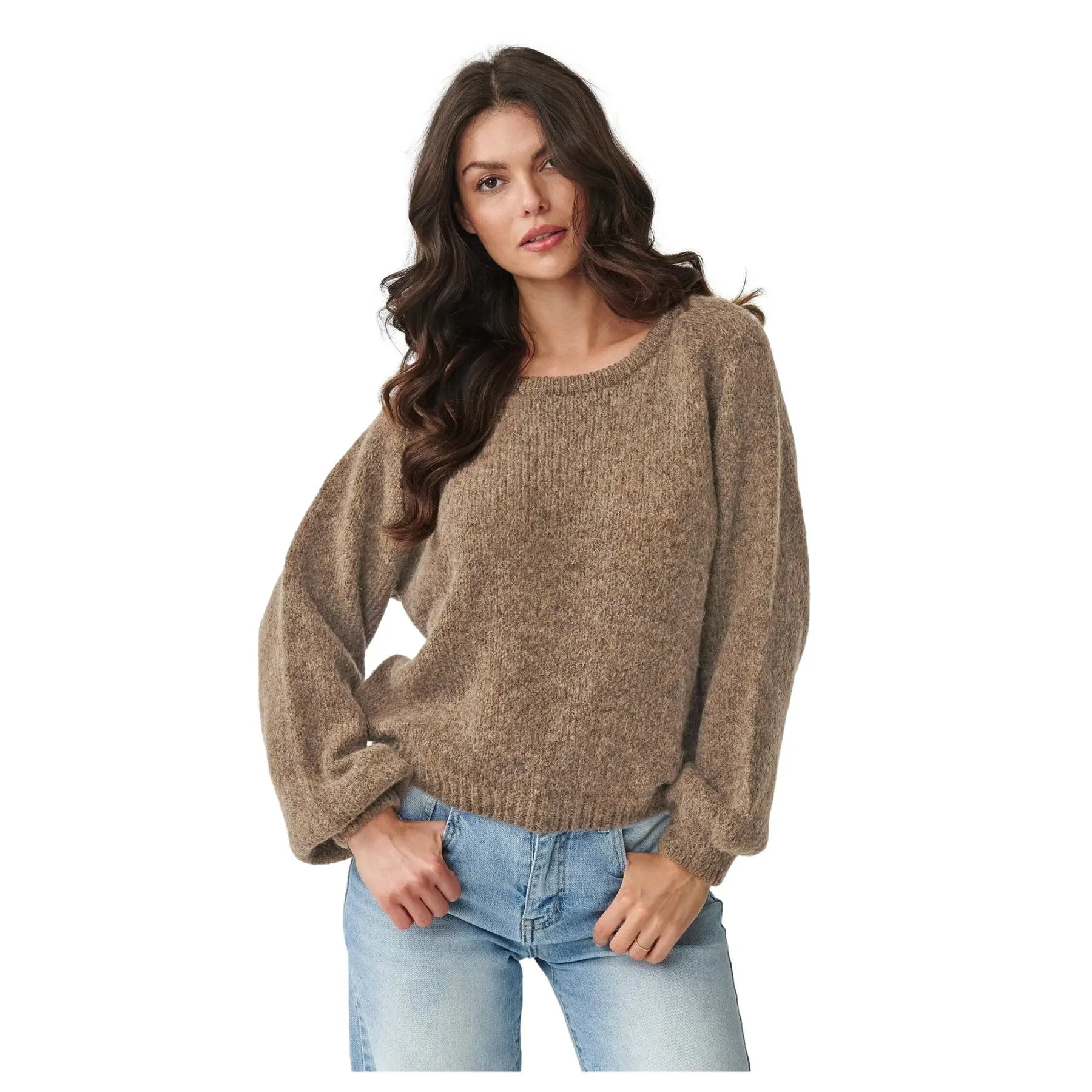 Klassischer Pullover aus Mohair und Wolle für Damen Makadamia S168