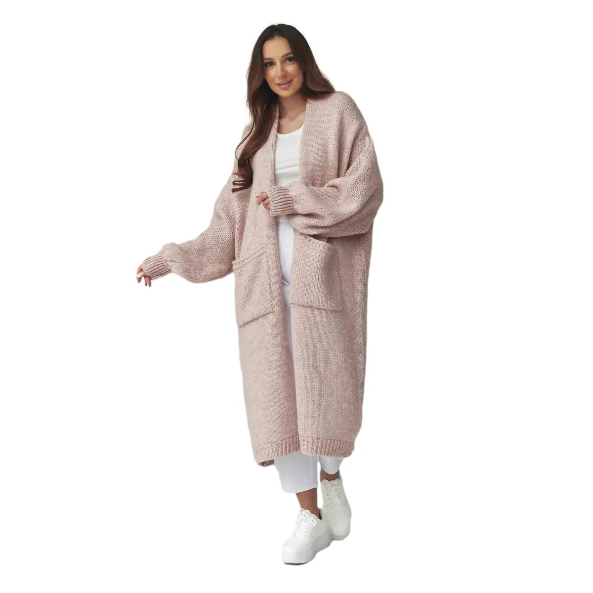 Langarm-Cardigan mit Taschen Damen Makadamia