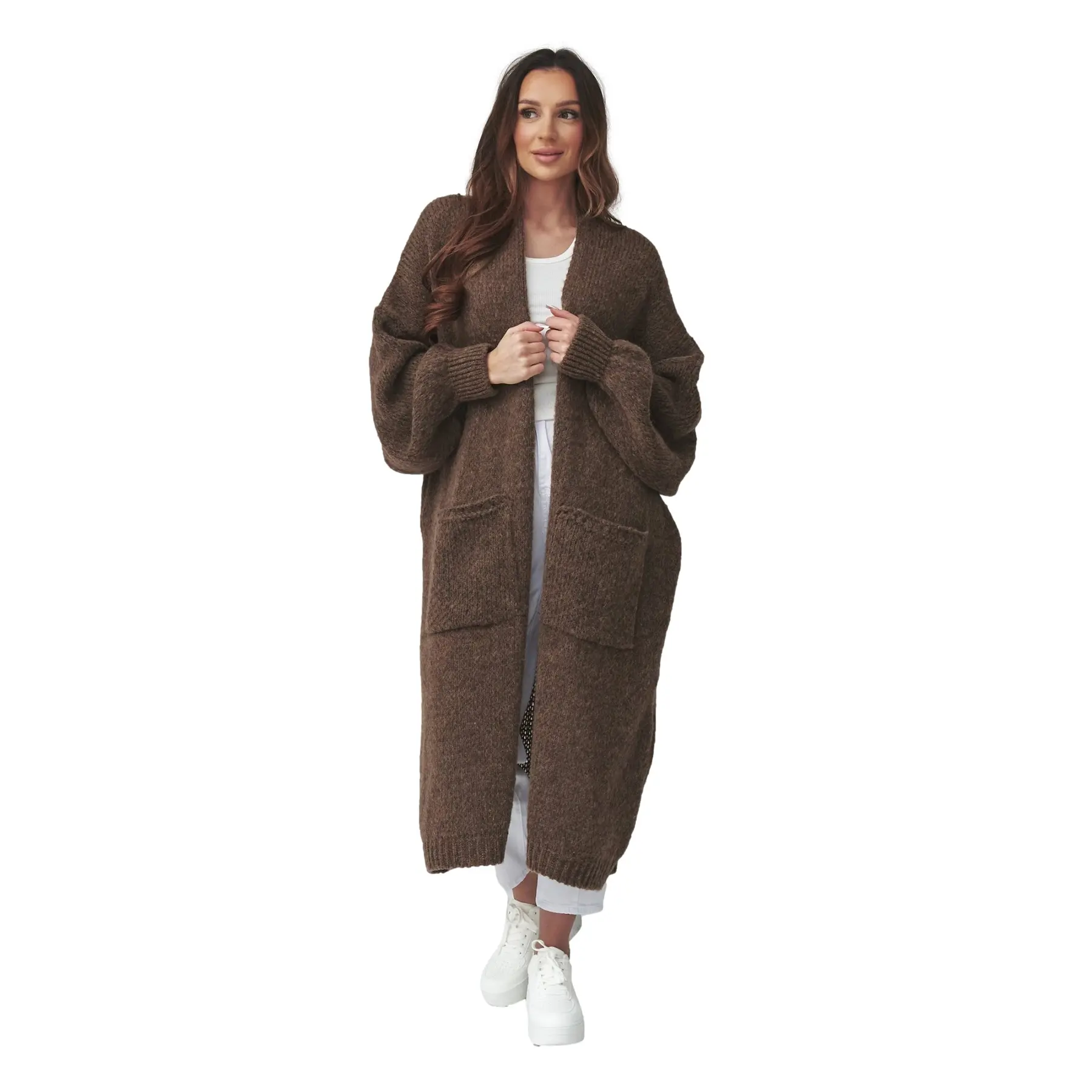 Pull-Überwurf lang mit Taschen für Damen Makadamia S172