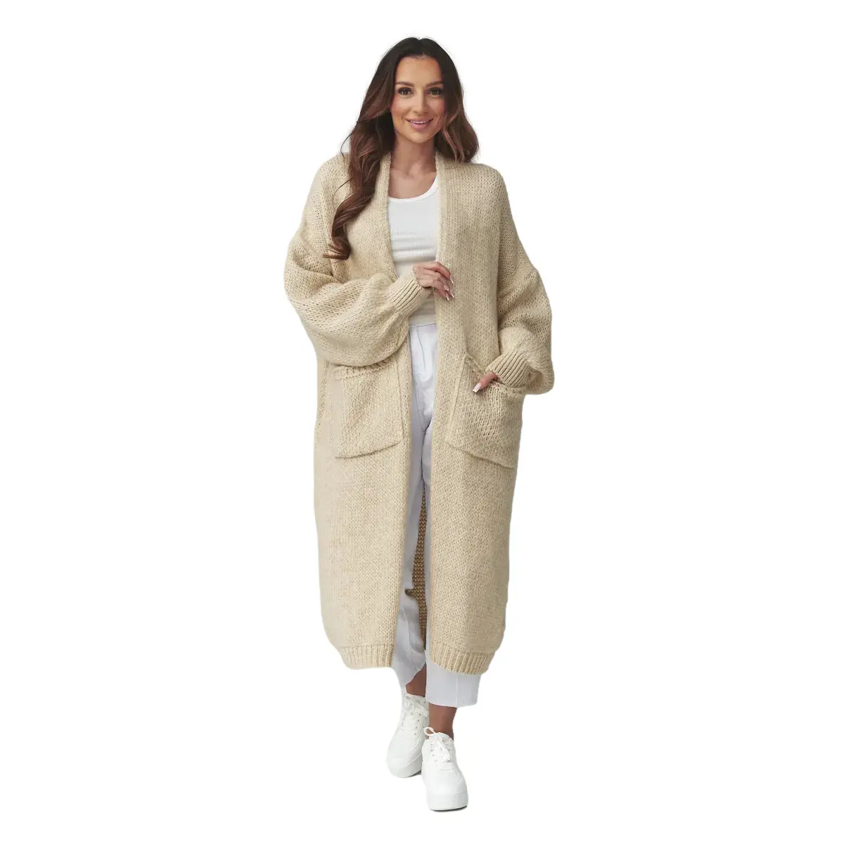 Langarm-Cardigan mit Taschen Damen Makadamia
