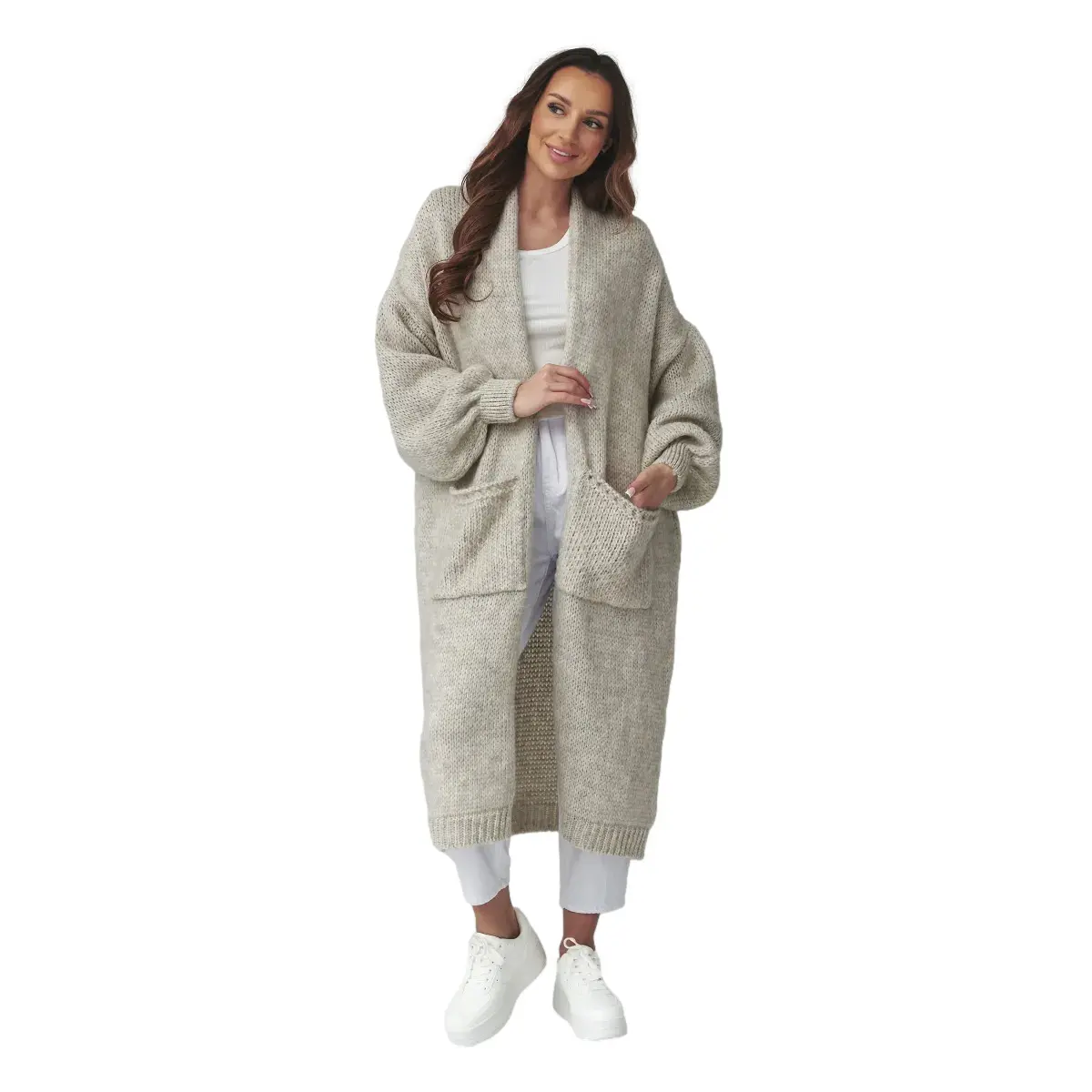 Langarm-Cardigan mit Taschen Damen Makadamia