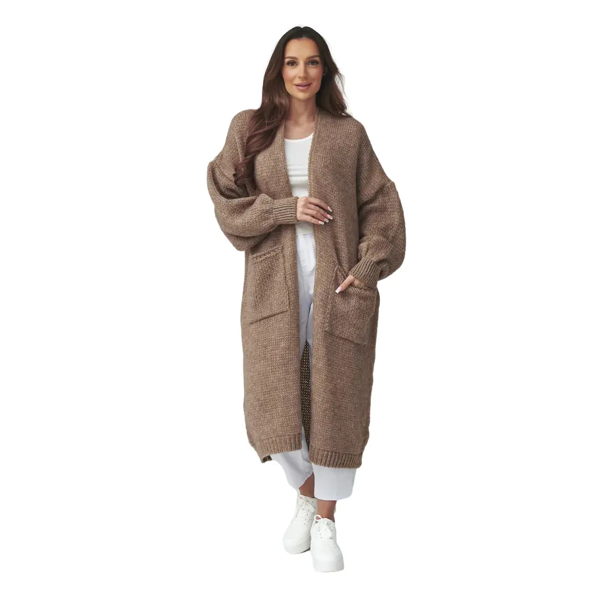 Langarm-Cardigan mit Taschen Damen Makadamia