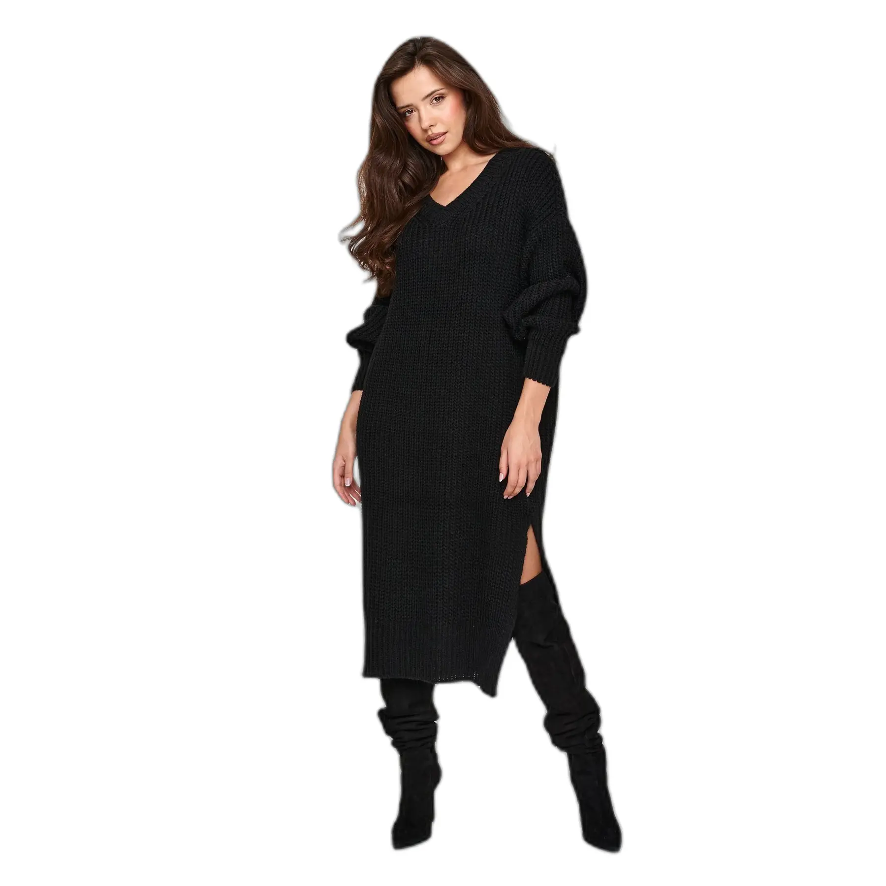 Pull Oversize mit V-Ausschnitt für Damen Makadamia S177