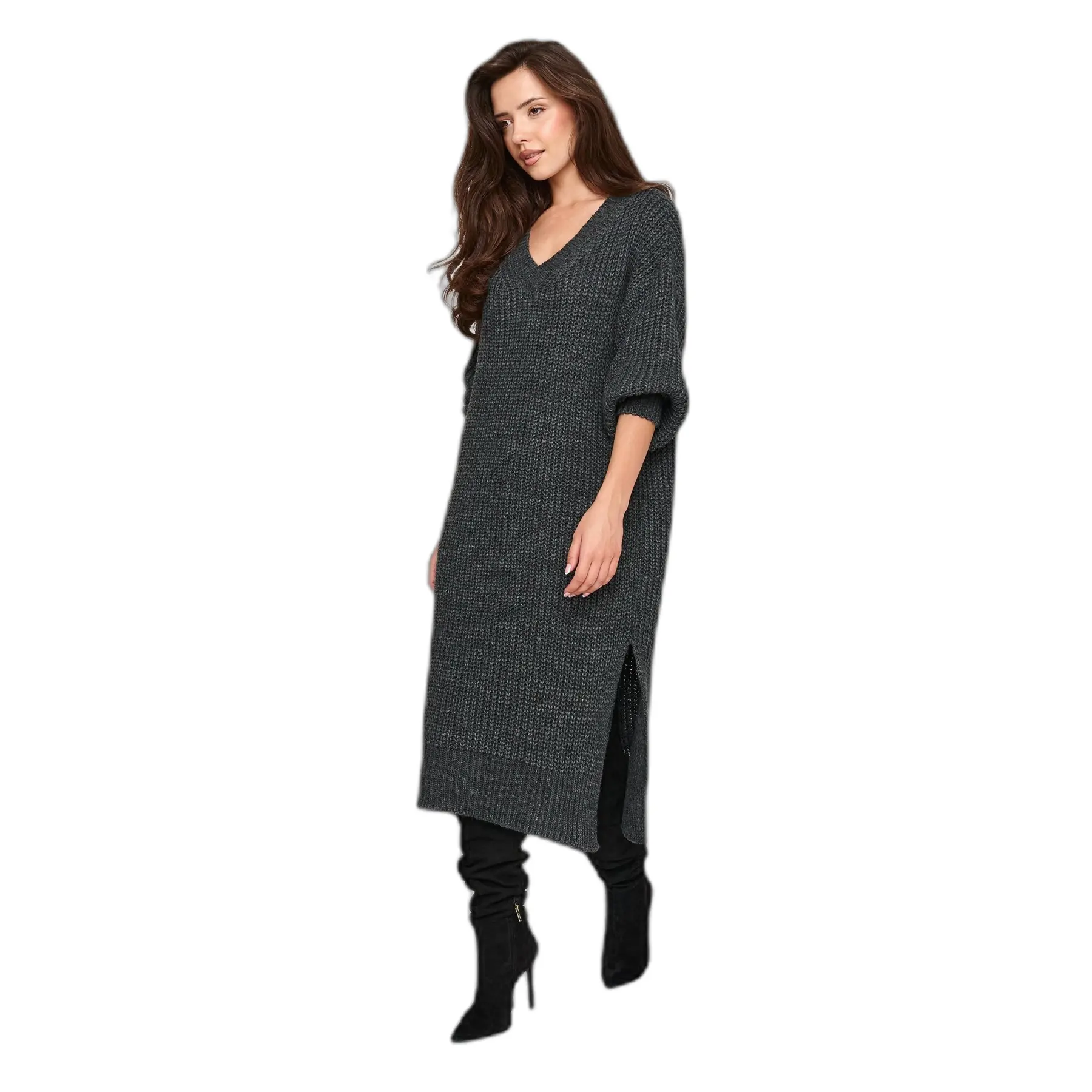Pull Oversize mit V-Ausschnitt für Damen Makadamia S177
