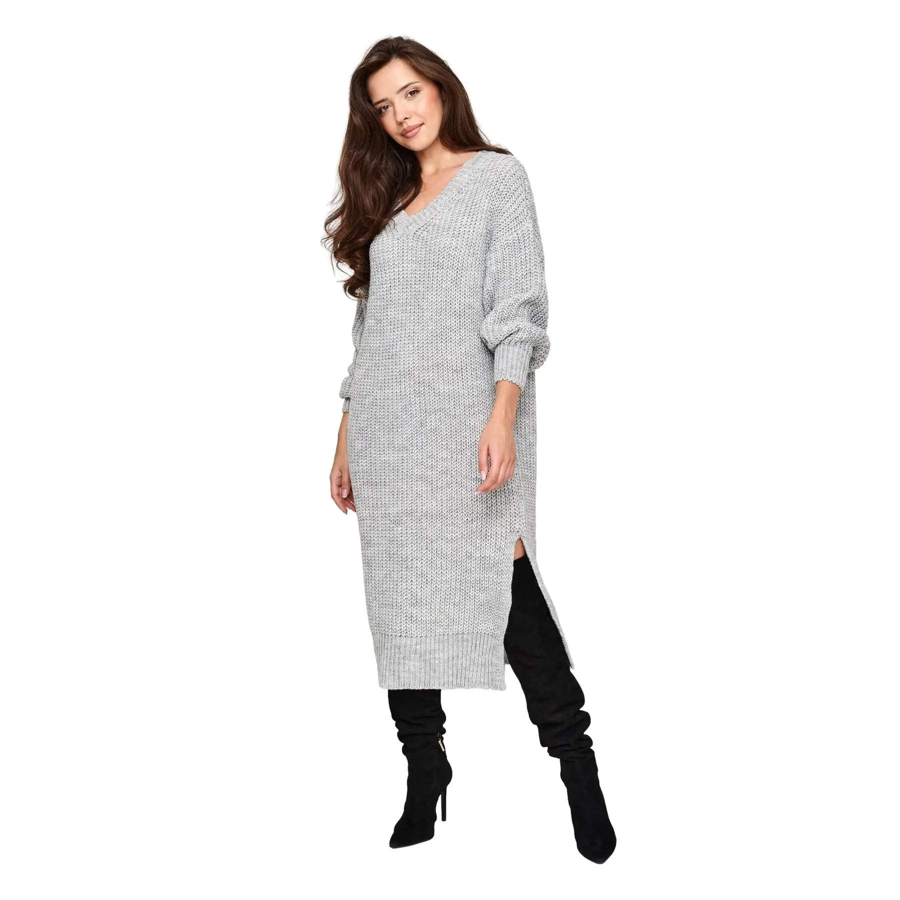 Pull Oversize mit V-Ausschnitt für Damen Makadamia S177