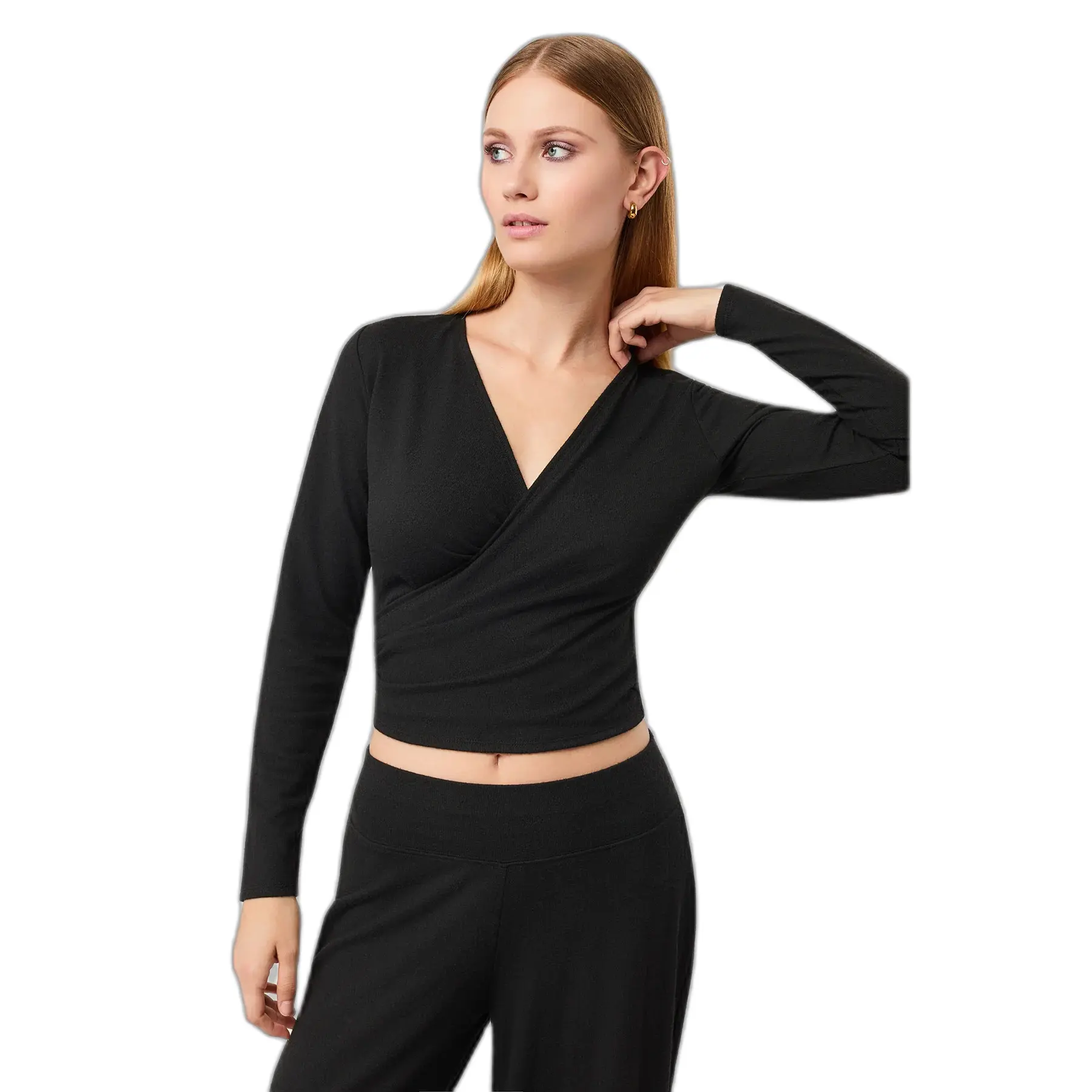 Langarmshirt mit Wickelausschnitt für Damen Mandala