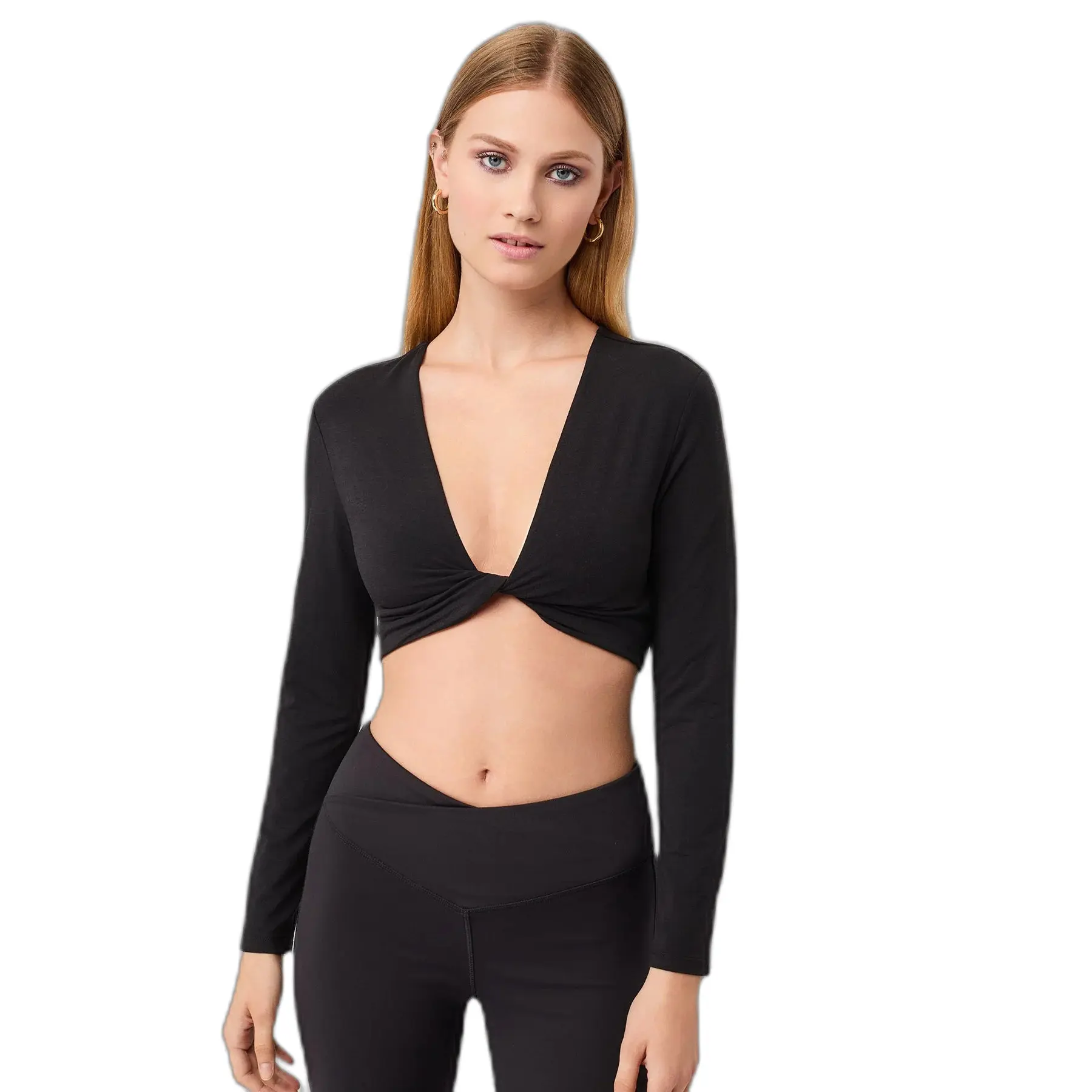 Damen Langarm-T-Shirt mit gedrehtem Vorderteil Mandala