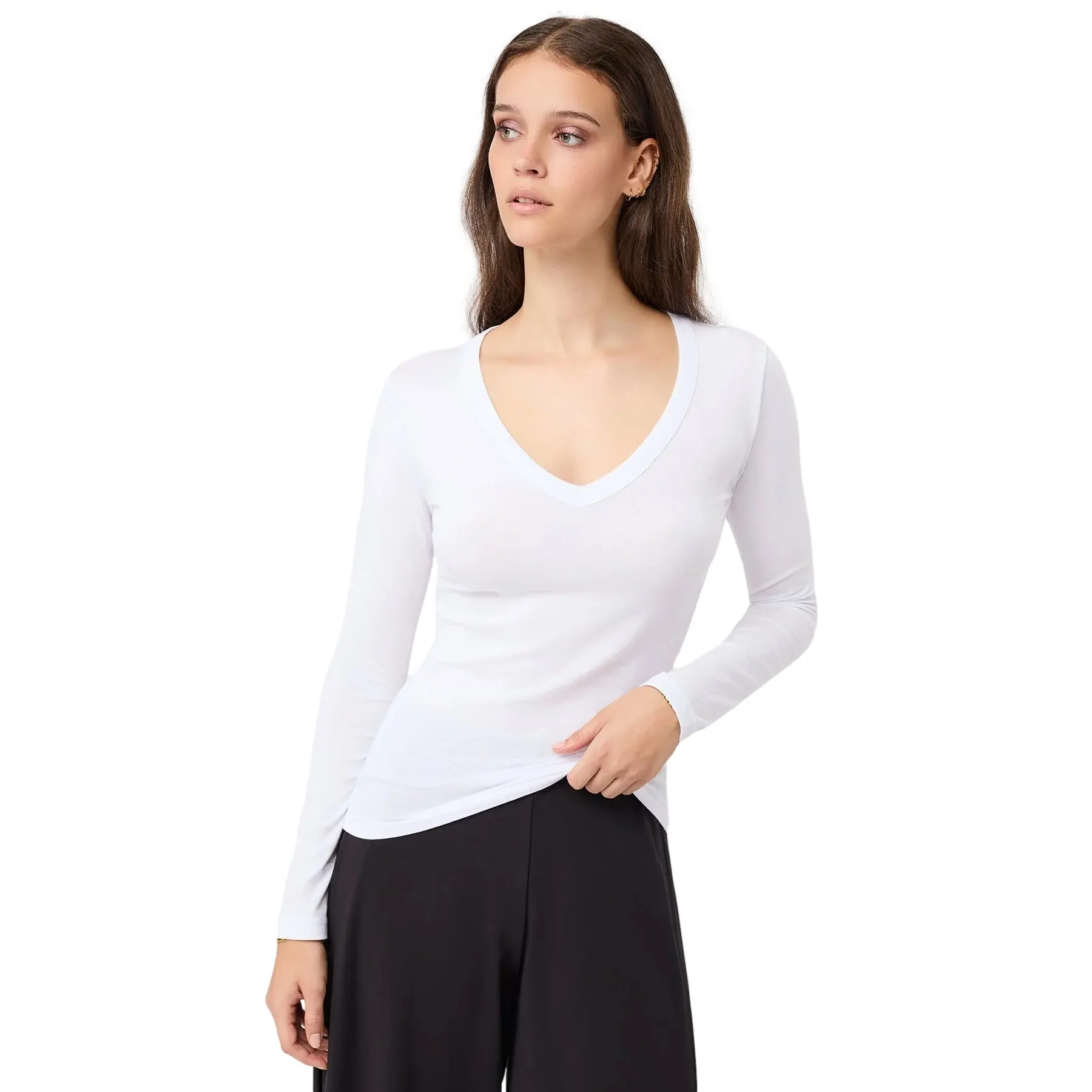 Langärmliges, tailliertes V-Ausschnitt-T-Shirt für Damen Mandala