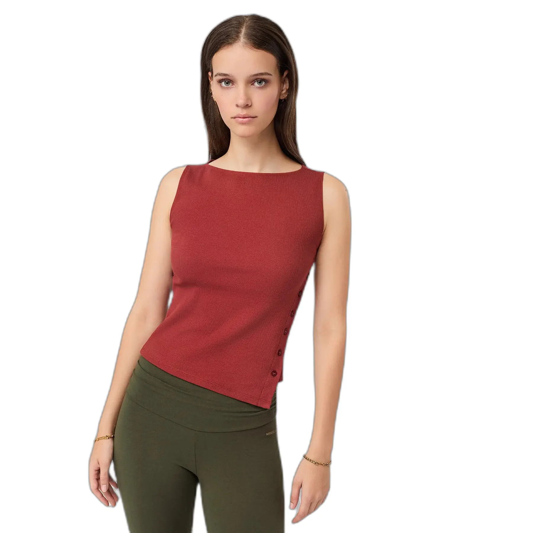 Figurbetontes Tanktop mit Knopf aus Mesh für Frauen Mandala