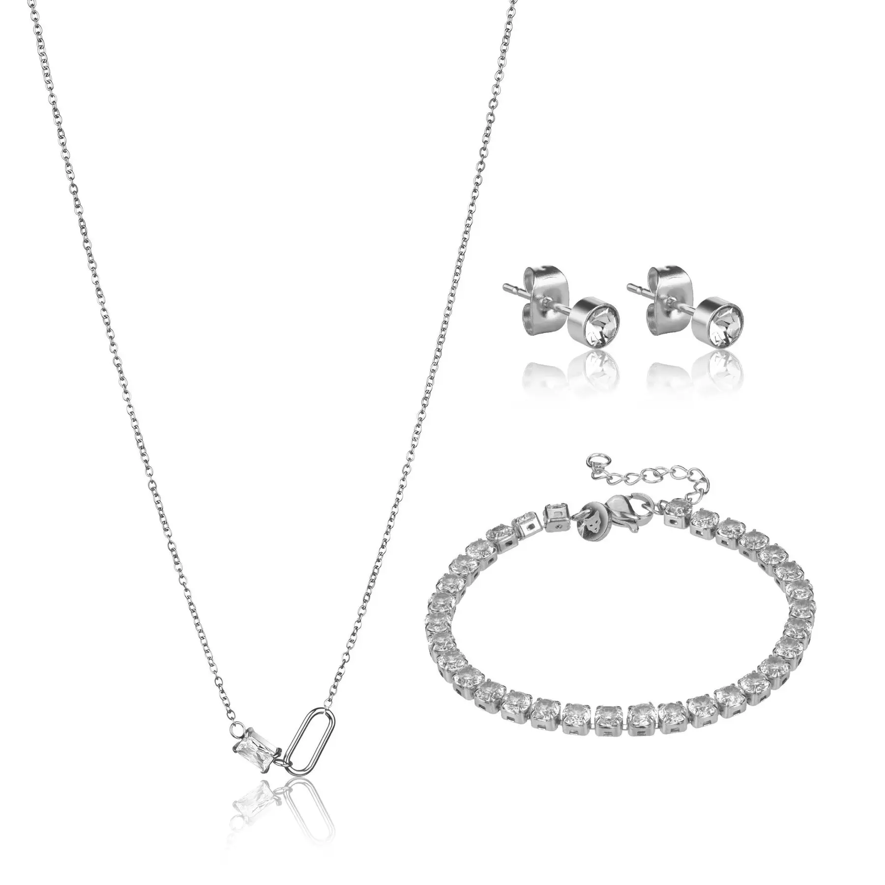 Marc Lauder Women's Grey Stainless Steel Necklace And Earrings For Bomarzo