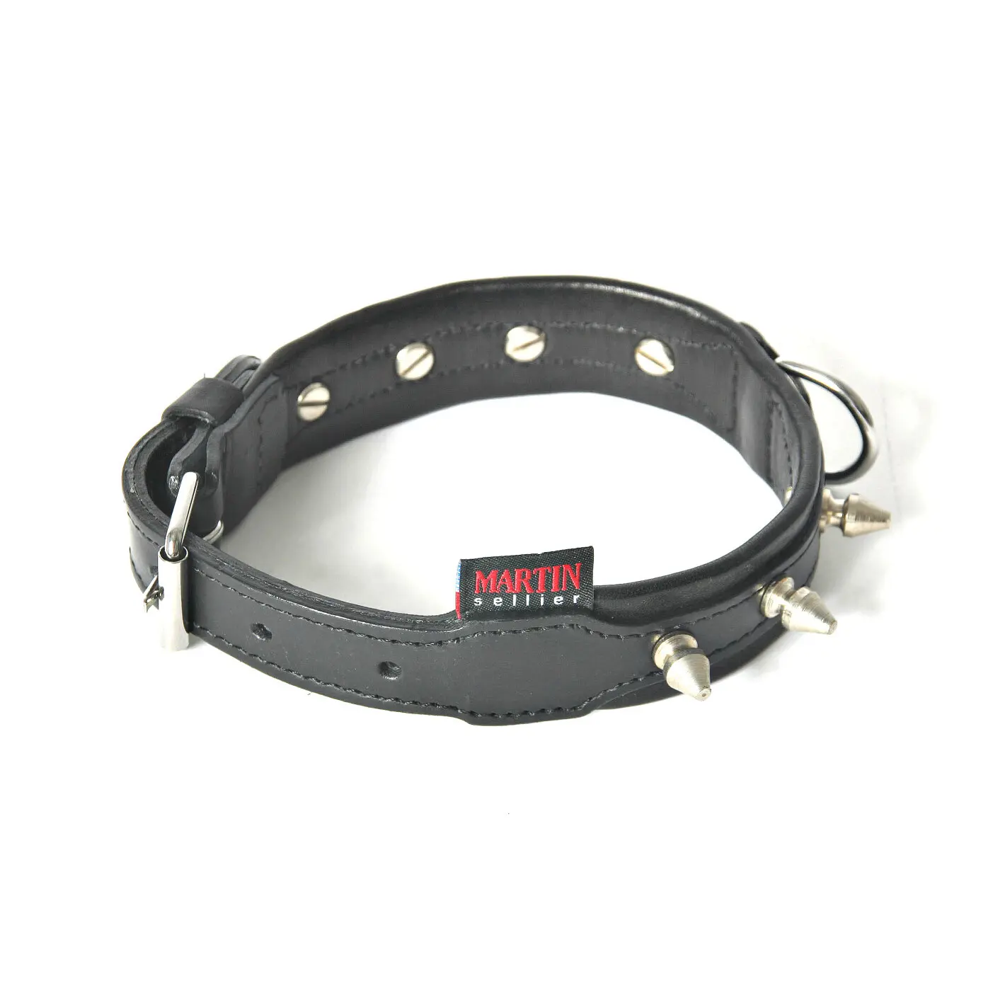 Studded cowhide leather dog collar Martin Sellier