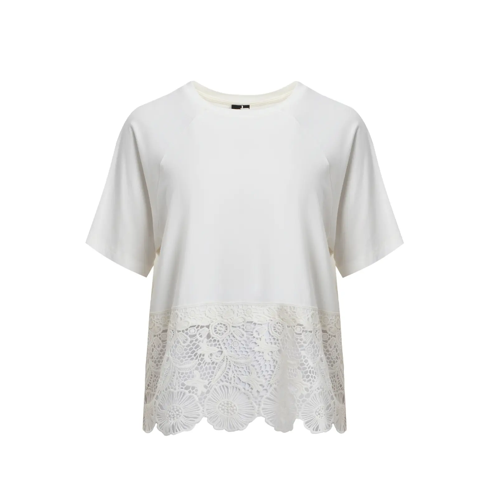 Mat Fashion Women's Blanc ’S T-Shirt With Embroidered Lace Hem