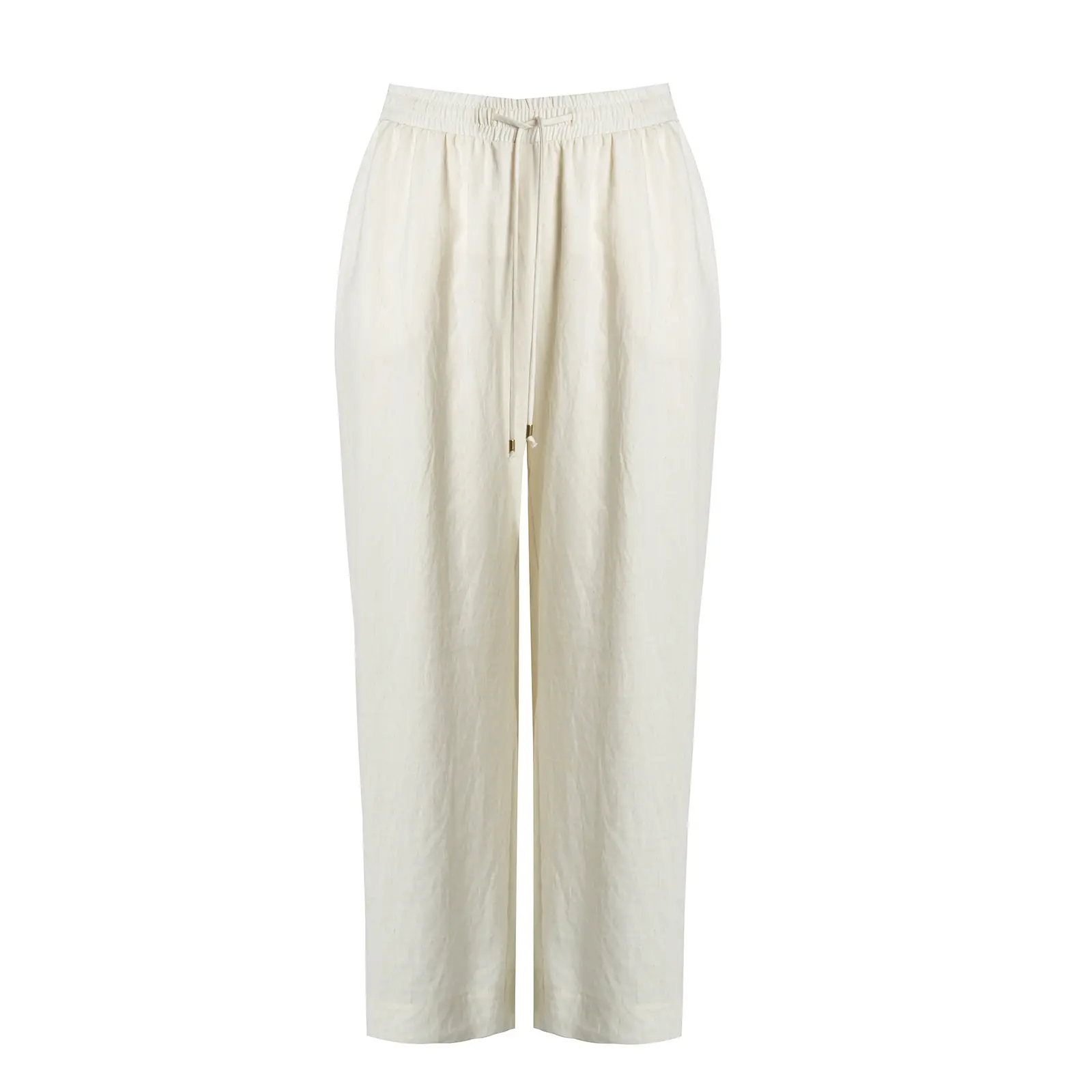 Mat Fashion Women's Blanc Wide-Leg Trousers With Drawstring Waist Mixed Linen