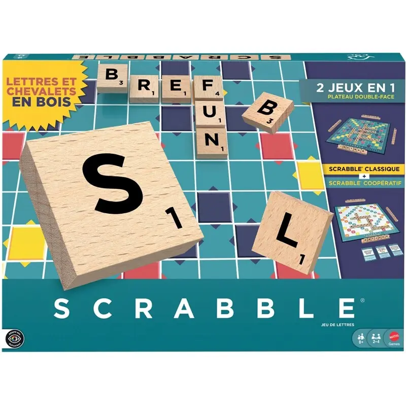Jeux de société scrabble classique 2 en 1 Mattel