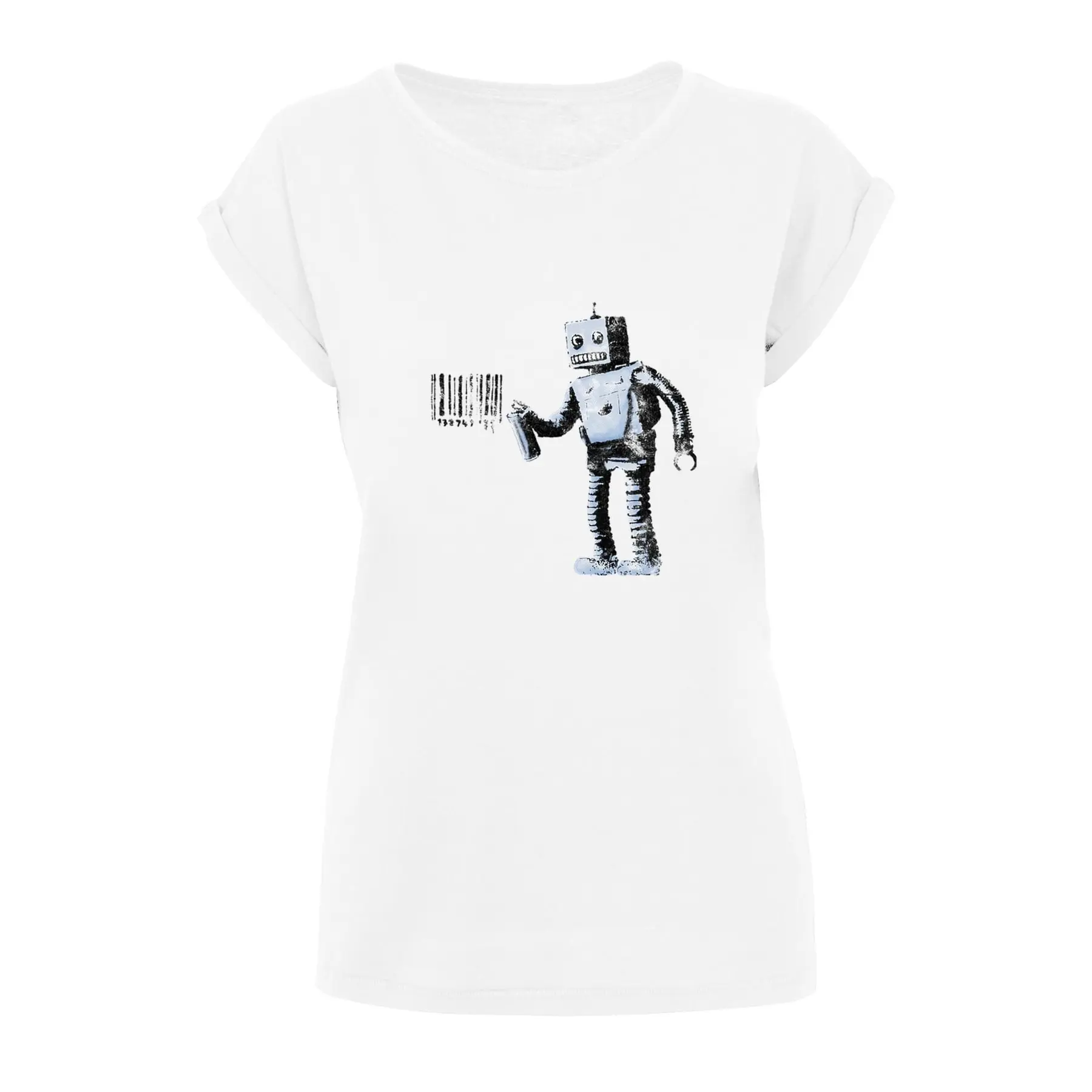 Damen T-Shirt Merchcode Barcode Robot