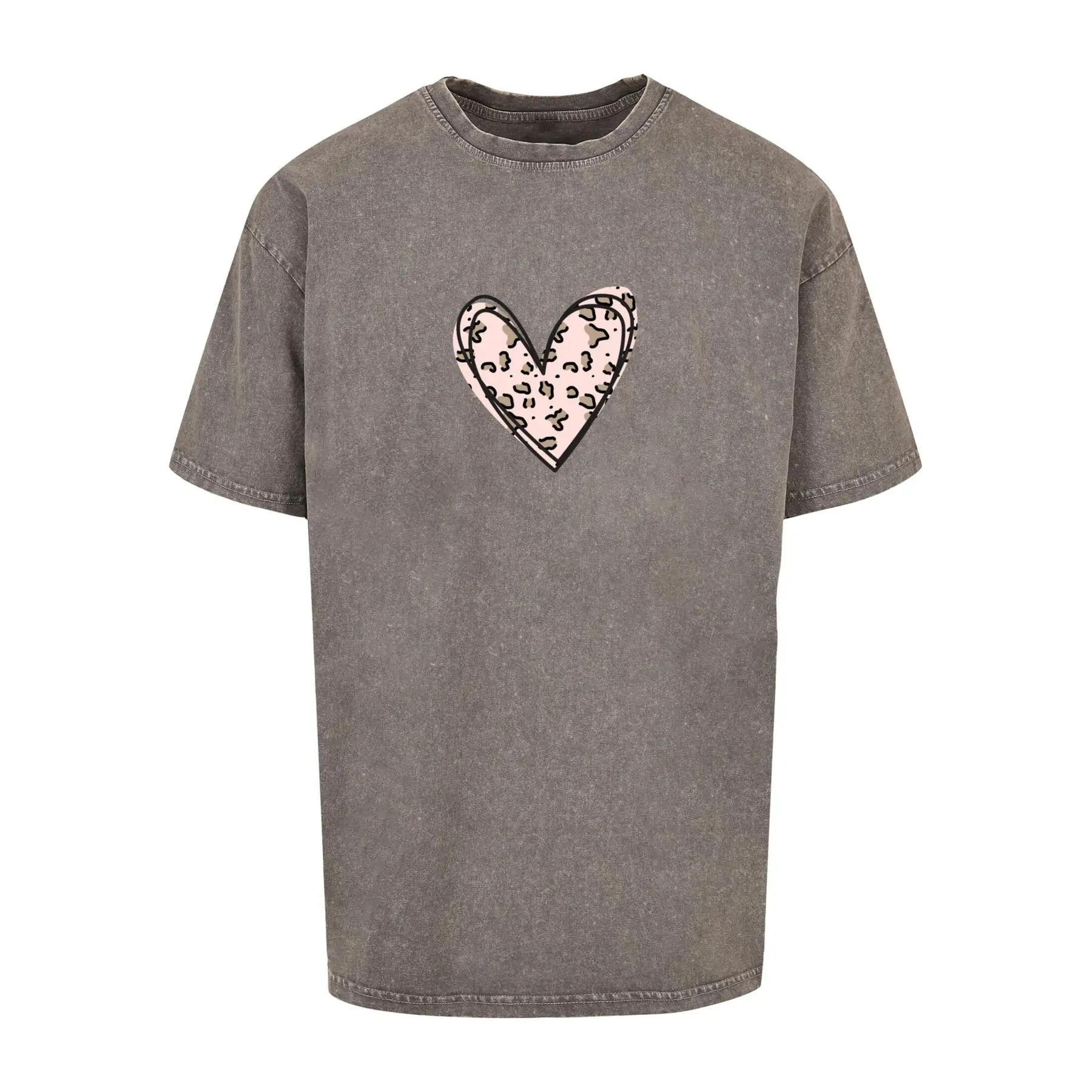 Oversized T-Shirt Merchcode Valentines Day - Leopard Heart Acid Washed Heavy