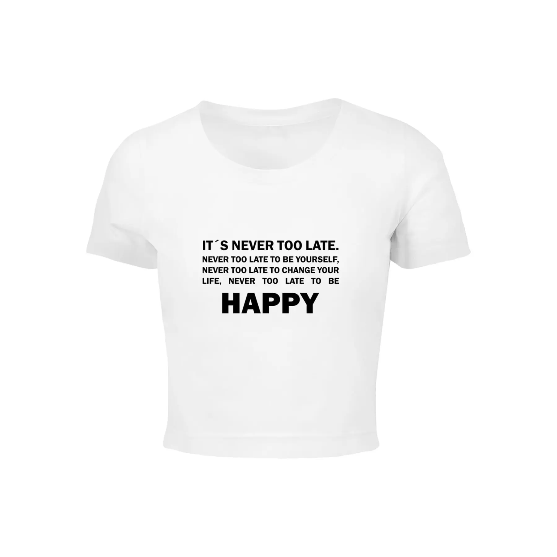 Damen T-Shirt Merchcode Never Too Late Cropped
