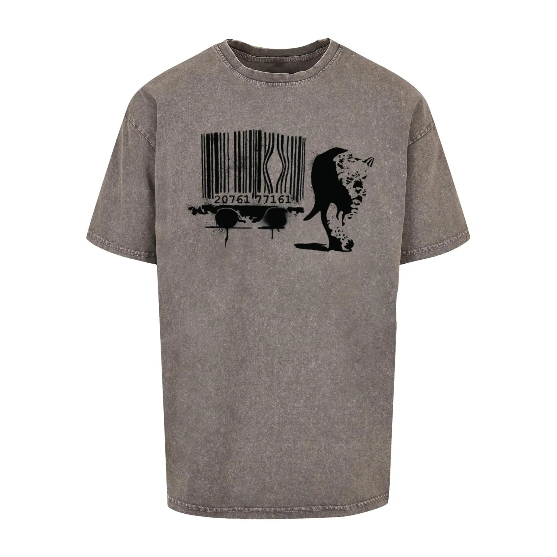 Oversized T-Shirt Merchcode Brandalised Barcode Leopard Acid Washed Oversize