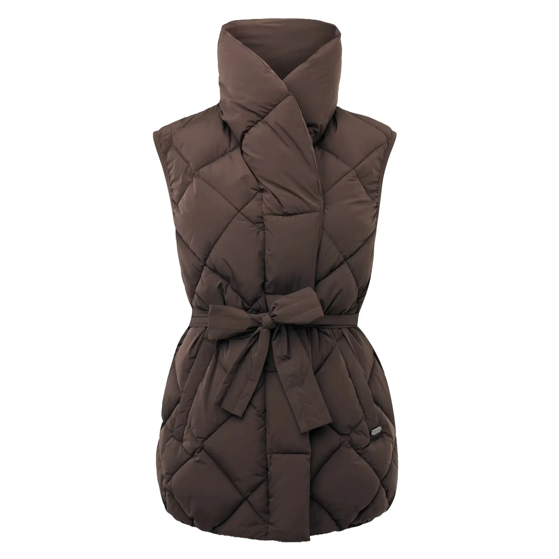 Gilet senza maniche con col alto e cintura donna
