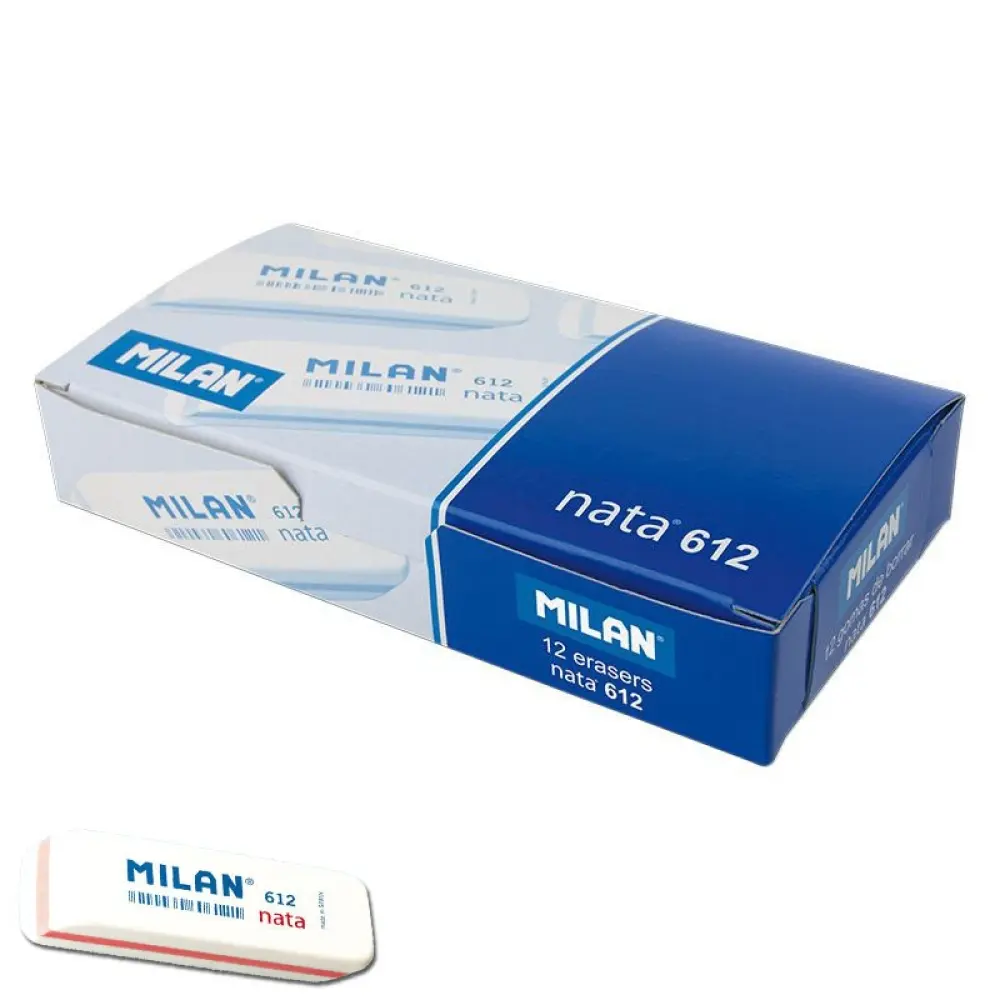 Schachtel mit 12 Radiergummis für Kinder mit Tinte und Bleistift Milan