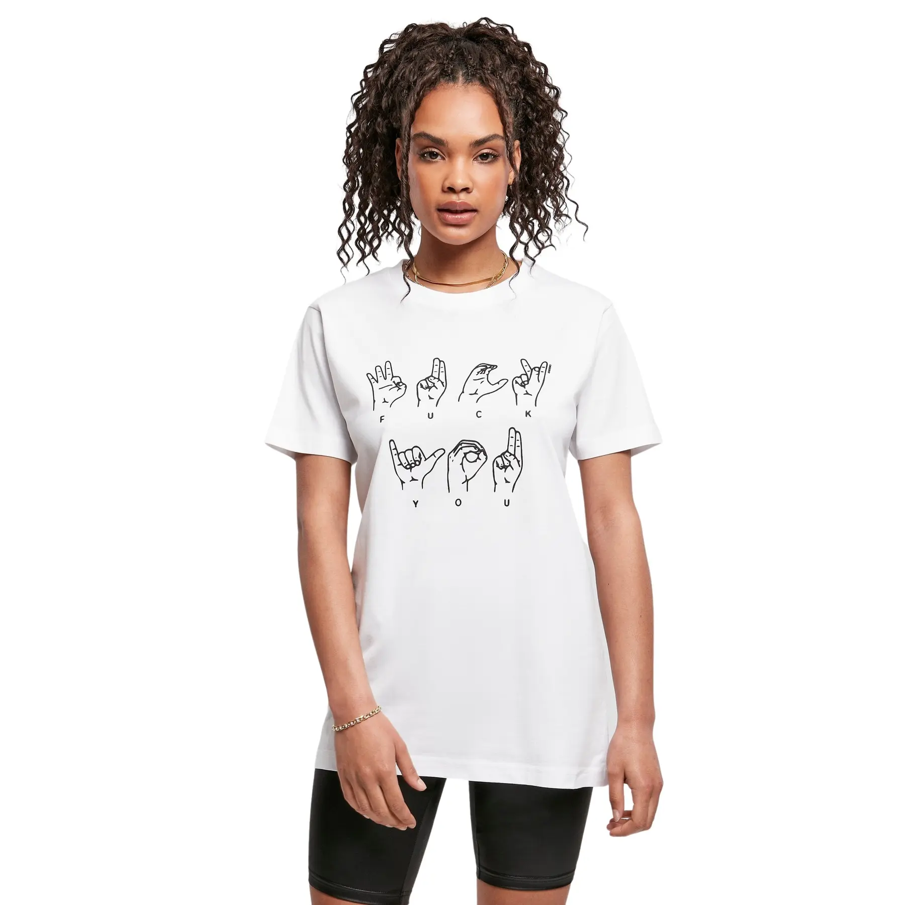 T-Shirt Frau Mister Tee FU Sign Language