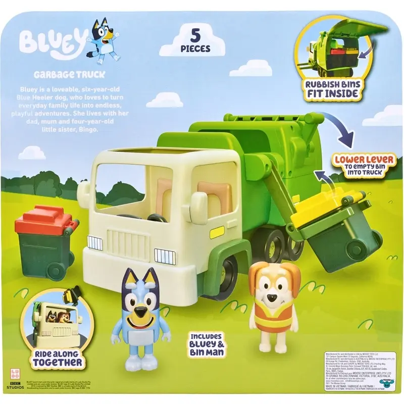 Jeux de voiture ensemble camion poubelle Moose Toys Bluey