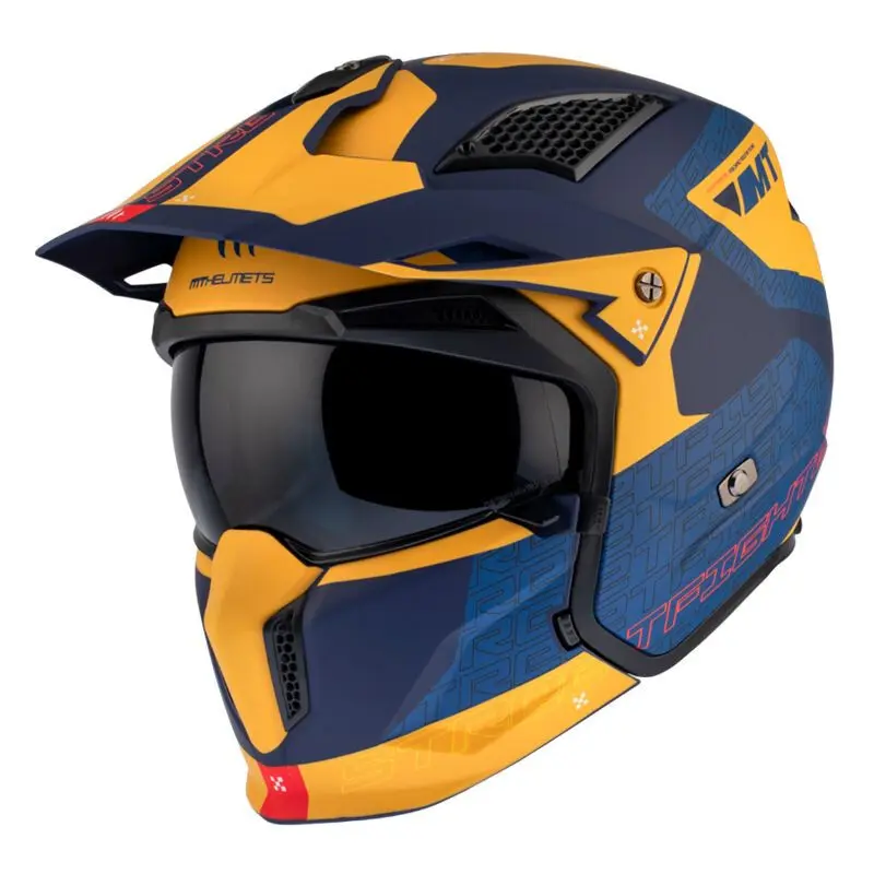 Einfacher Trial-Motorradhelm mit umwandelbarem Visier und abnehmbarem Kinnschutz MT Helmets Streetfighter Sv Totem C3 (ECE 22.06)