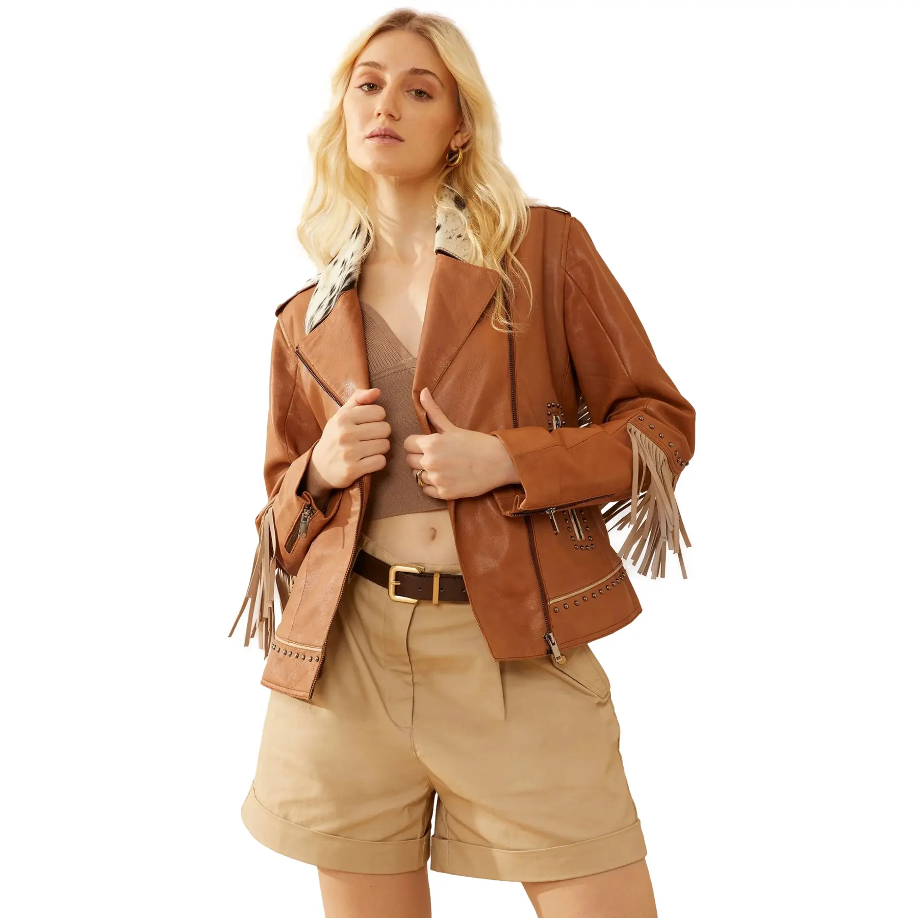 Giacca di pelle da donna Myra Bag Phoenix Fringed