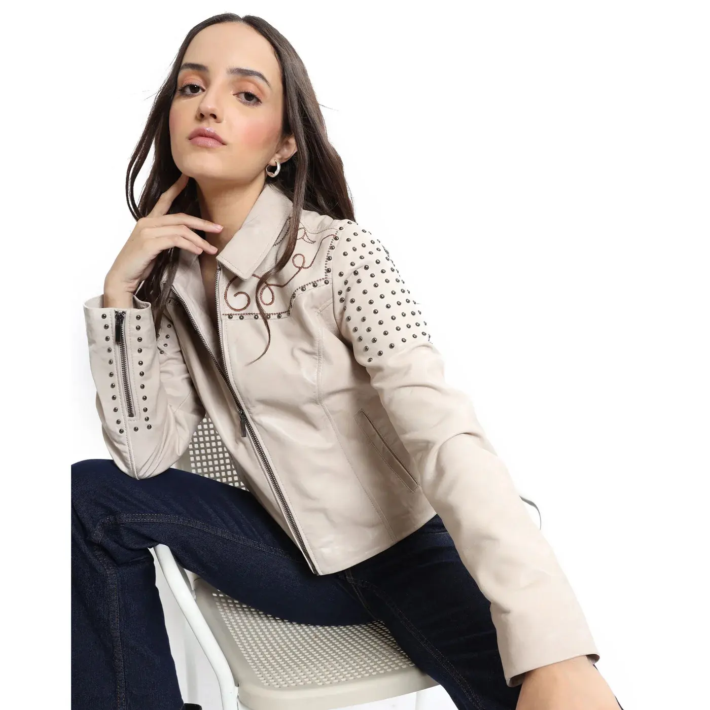 Giubbotto in pelle ricamato da donna Myra Bag