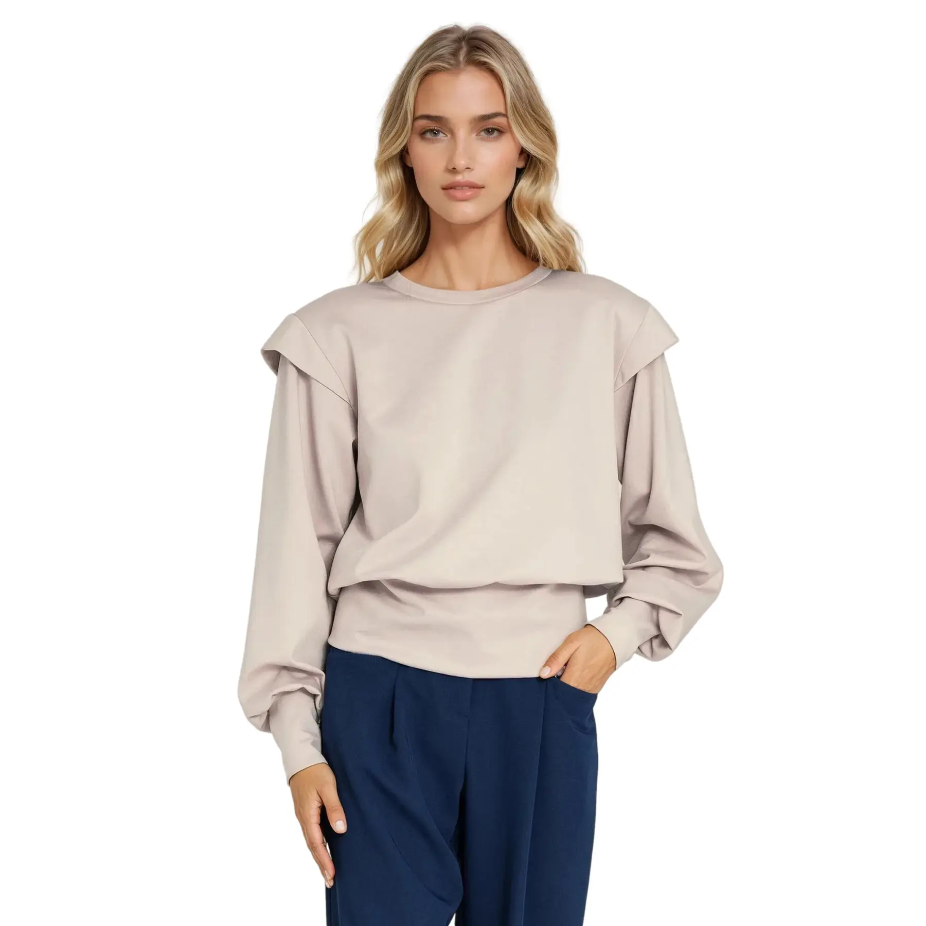 Blusa donna con polsini a coste alti Nife