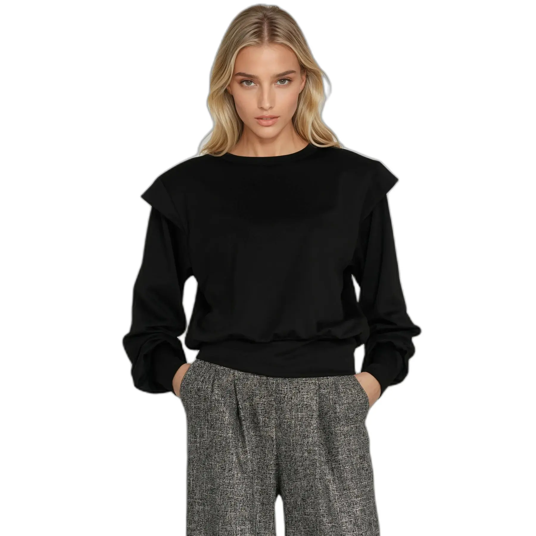 Blusa donna con polsini a coste alti Nife