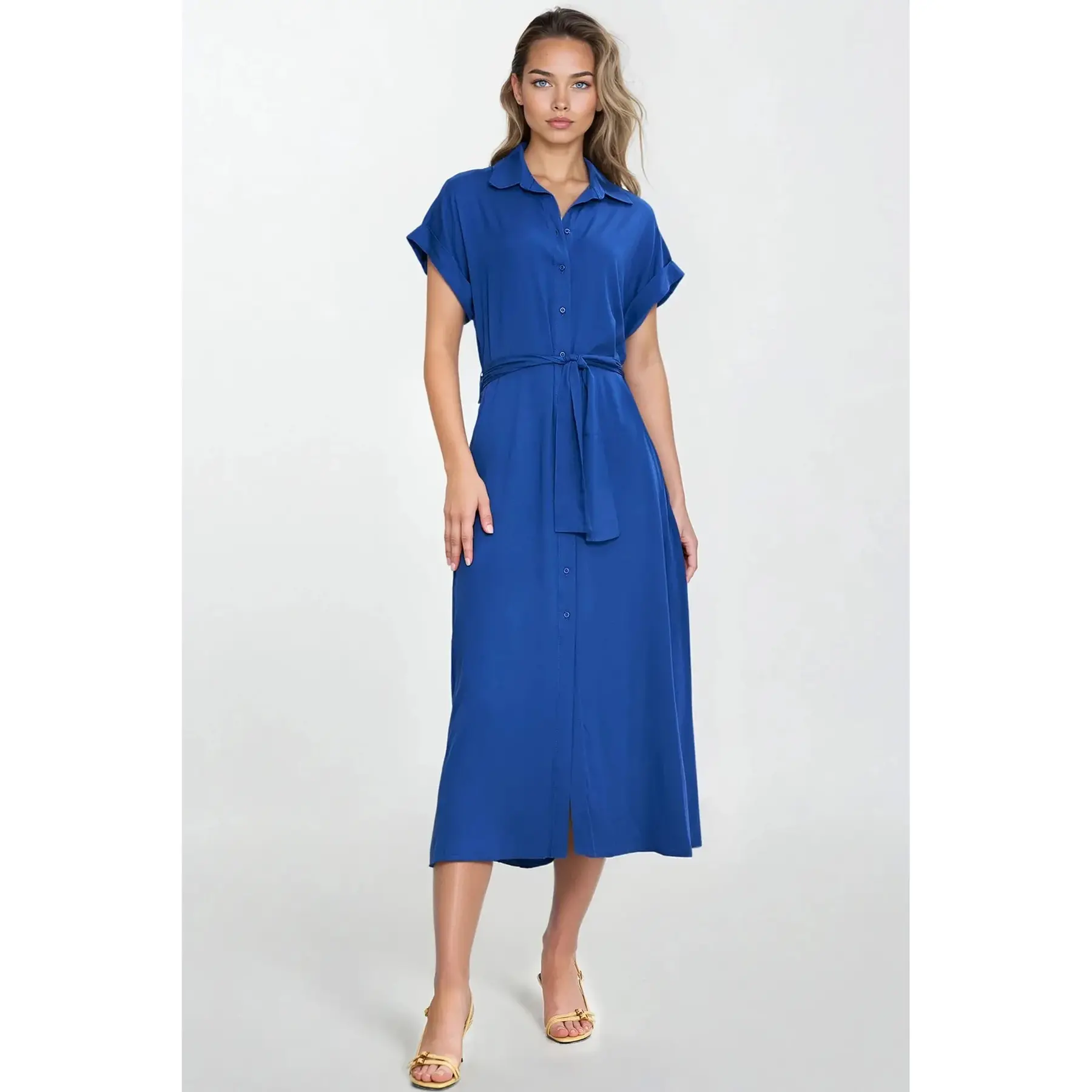 Nife Women's Bleu Midi Shirt Dress