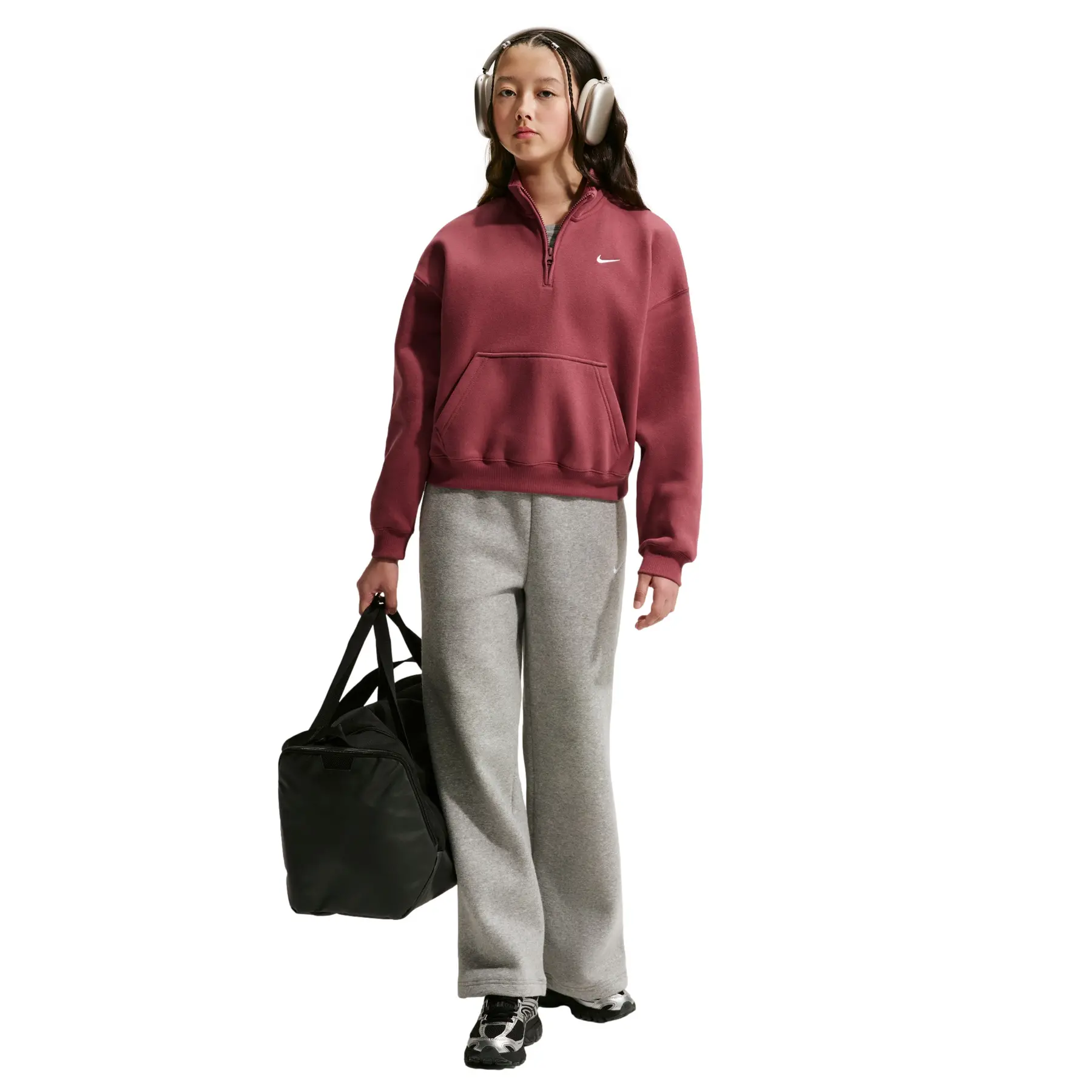 Nike Girls Pink Smoke Studio Fleece Oversized 1/2 Zip Sweatshirt - Image 4