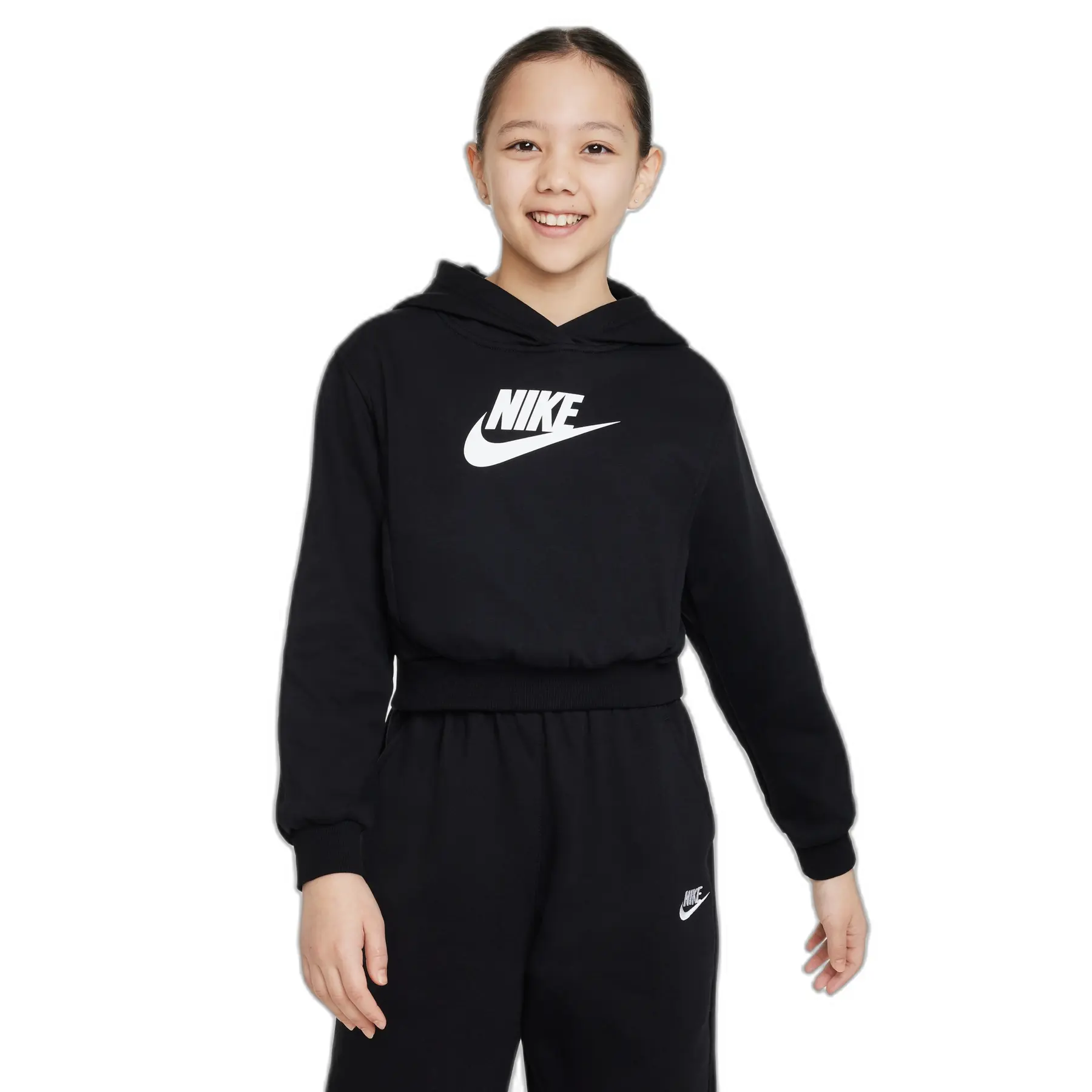 Felpa da ragazza con cappuccio Nike Club Fleece Crop HBR
