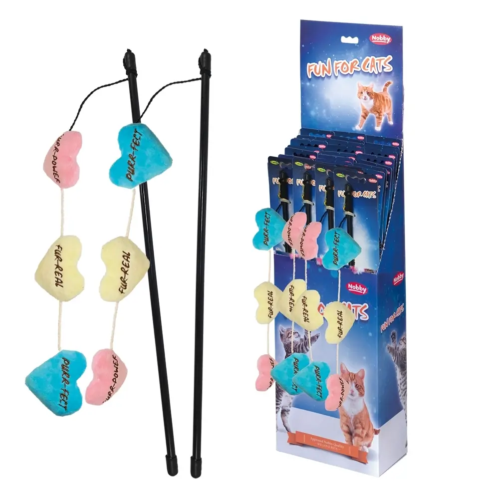 Canne à pêche pour chat avec des coeurs et herbe Nobby Pet (x20)