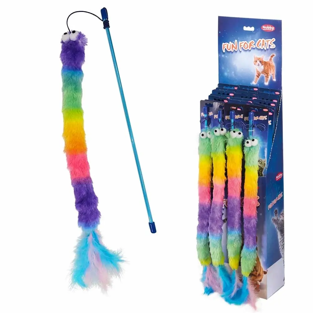 Canne à pêche pour chat avec ver crépitant en peluche Nobby Pet (x20)