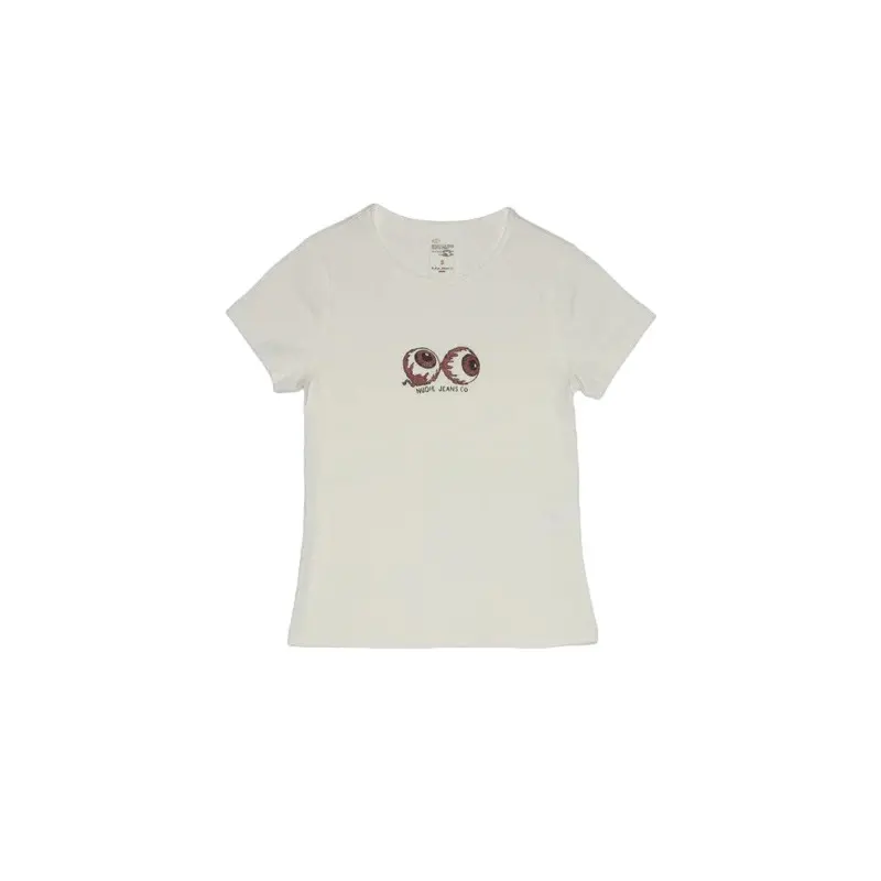 Nudie Jeans Women's Blanc T-Shirt Eve Eyeballs