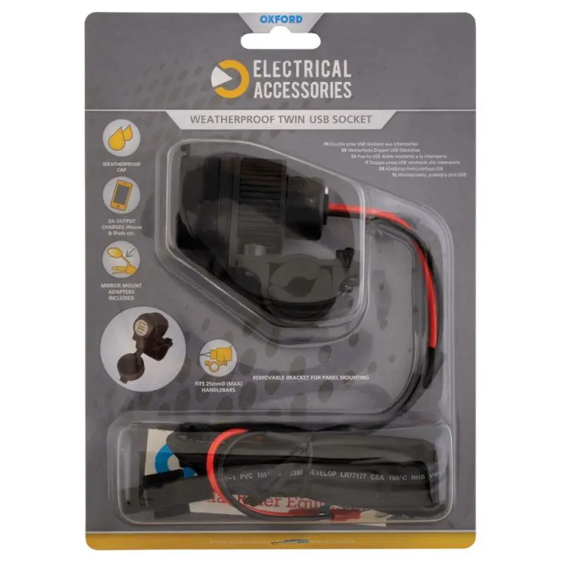 Doppel-USB-Stecker zur Montage am wasserdichten Motorradlenker Oxford