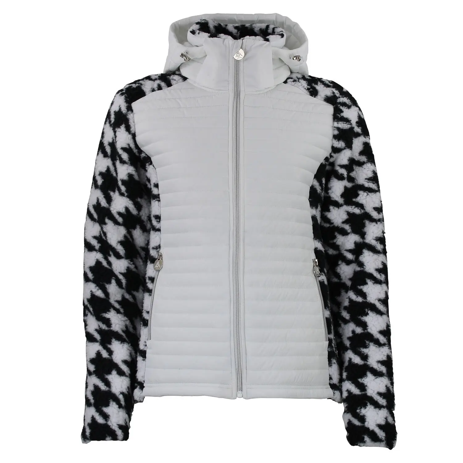Giacca con cappuccio zip bi-materiale con patch sul petto motivo pied de poule donna Peak Mountain